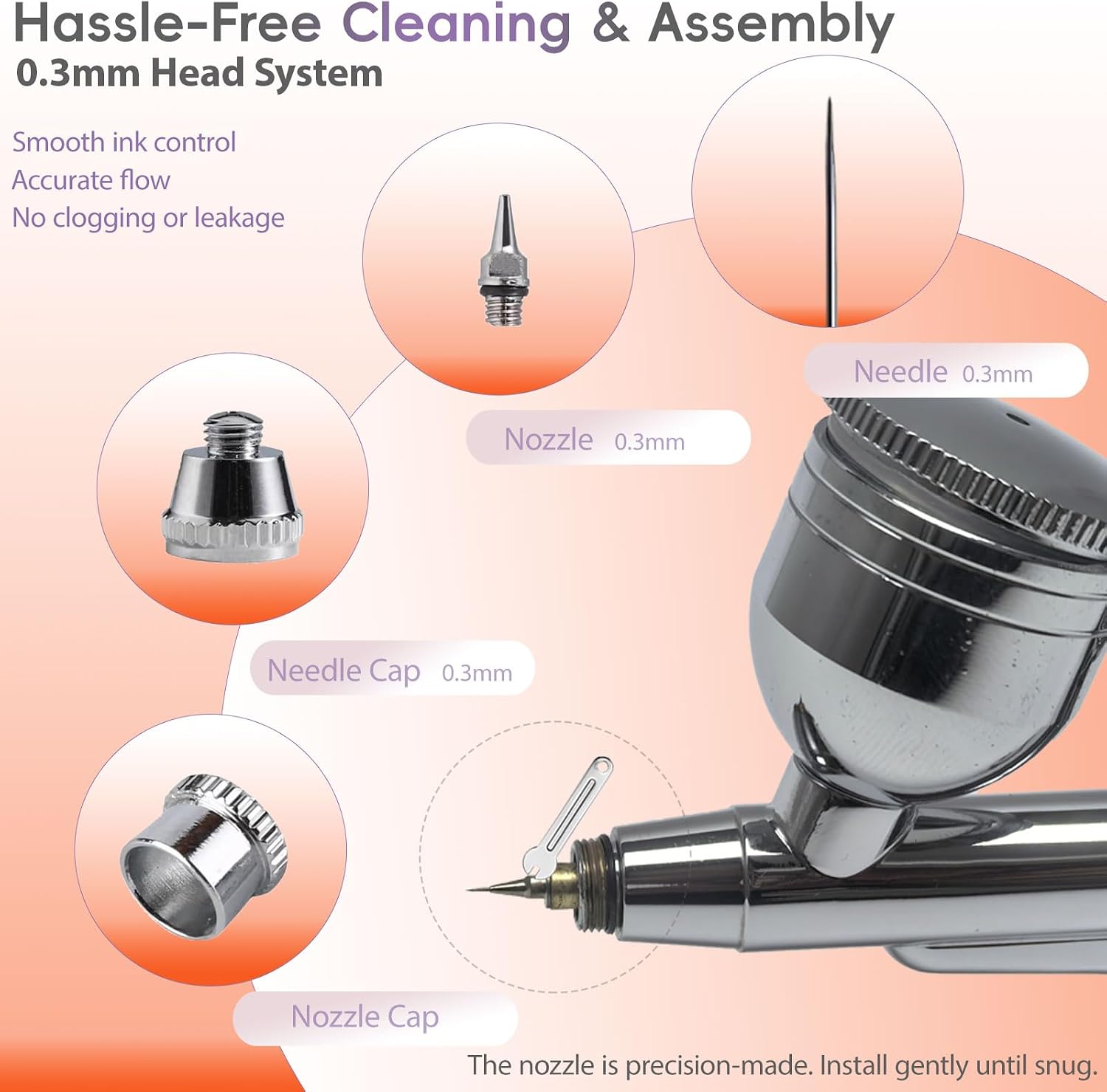 RDSWA Airbrush Kit, Dual-Action Spray Gun with 0.3mm Needle Sets and Gravity Feed 7cc Fluid Cup, Air Brush Gun Ideal for Nail Paint, Makeup, Barber, Cake Decorating, Model,Tattoo Silver