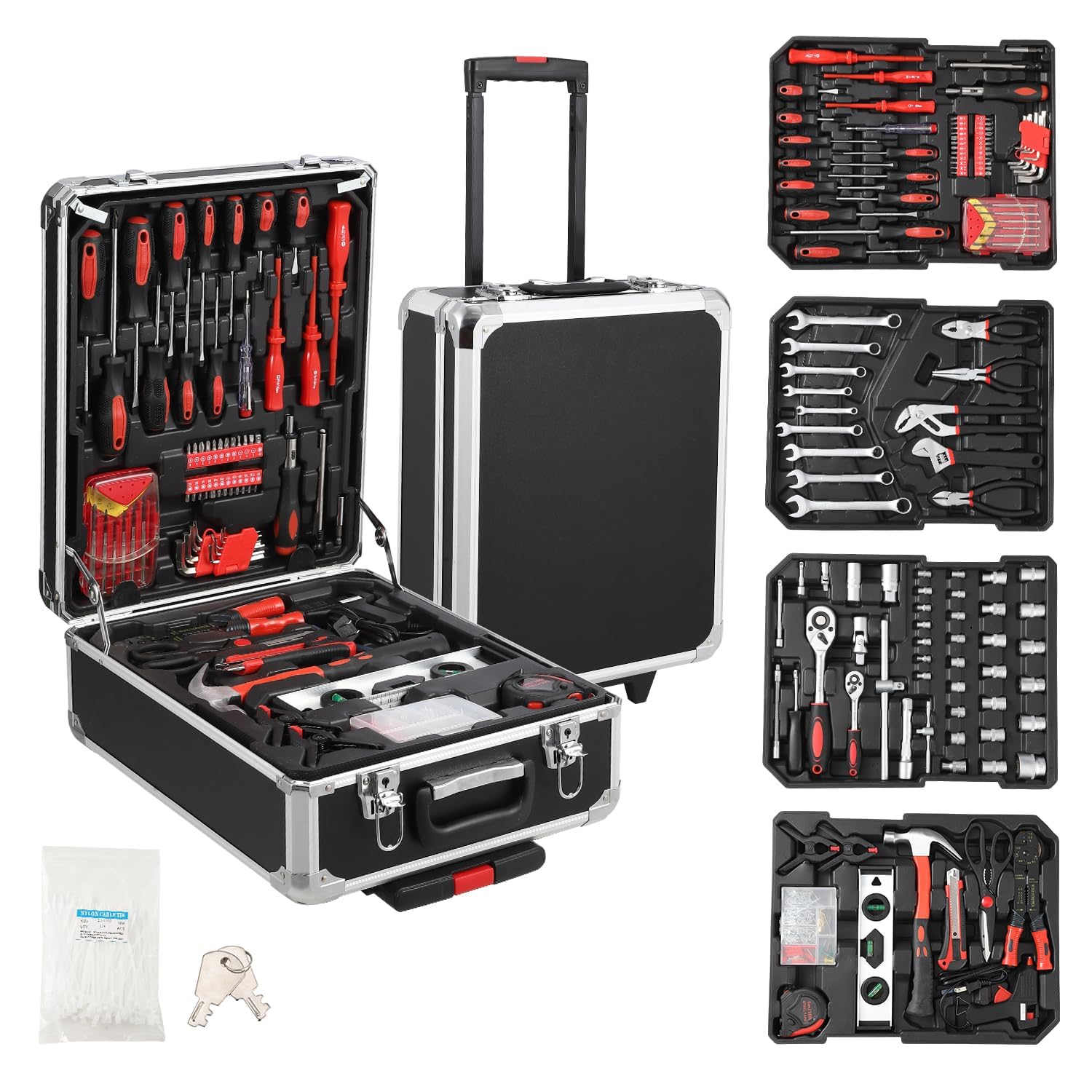GarveeTech Tool Kit, 800 Pcs Tool Set Case with Castors Toolbox Trolley, Tool Kit Box with Secure Lock, Complete Ratchet Socket & Wrench for DIY, Car Repair