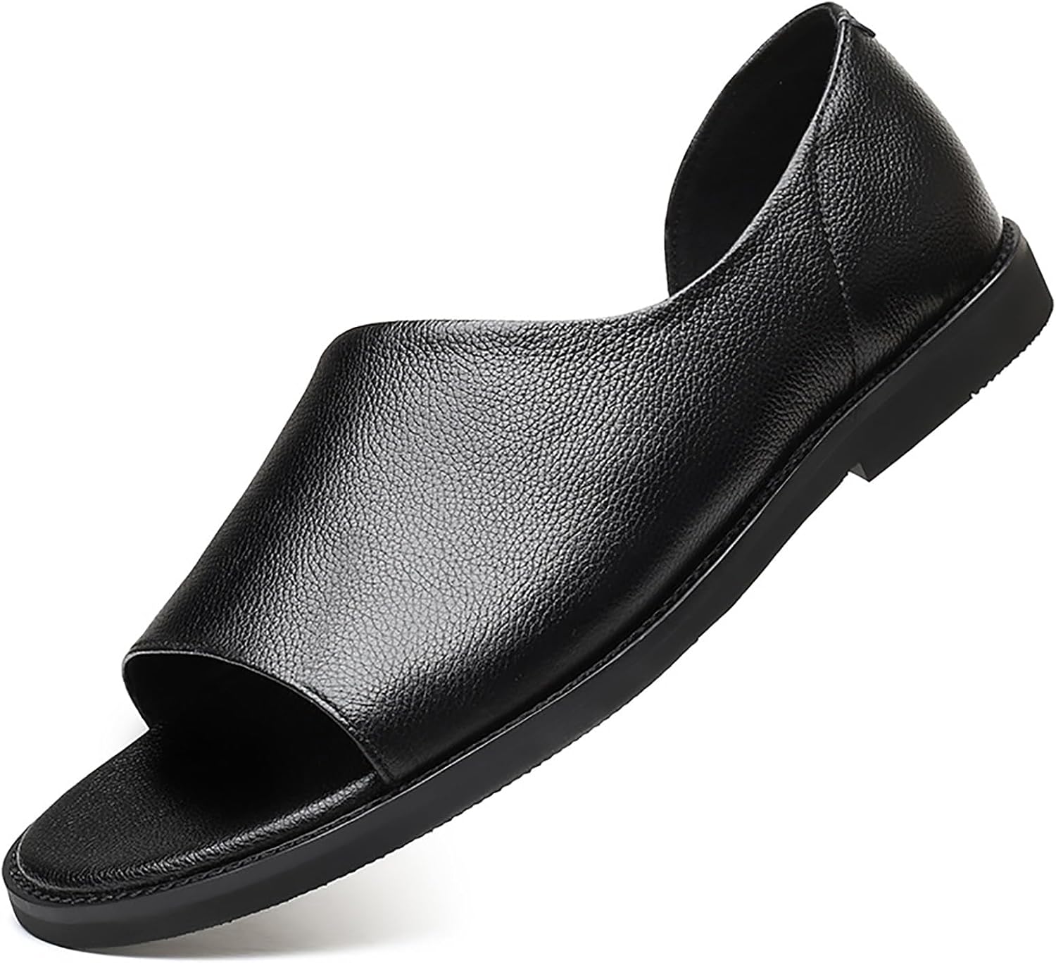 Men's Genuine Leather Cutout Water Shoes Slip On Flat Comfortable Open Toe Outdoor Casual Beach Light Weight Fisherman Sandals