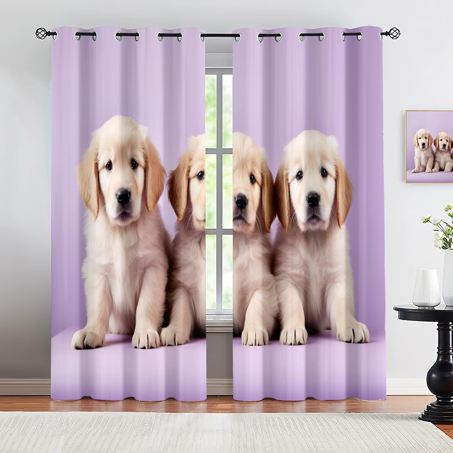 Golden Retriever Blackout Curtains for Bedroom Living Room, Cute Puppy Dog Curtains & Home Decor, Pet Animal Window Treatments, Thermal Grommet Dog Lover Drapes, 63" Curtains 2 Panel Set