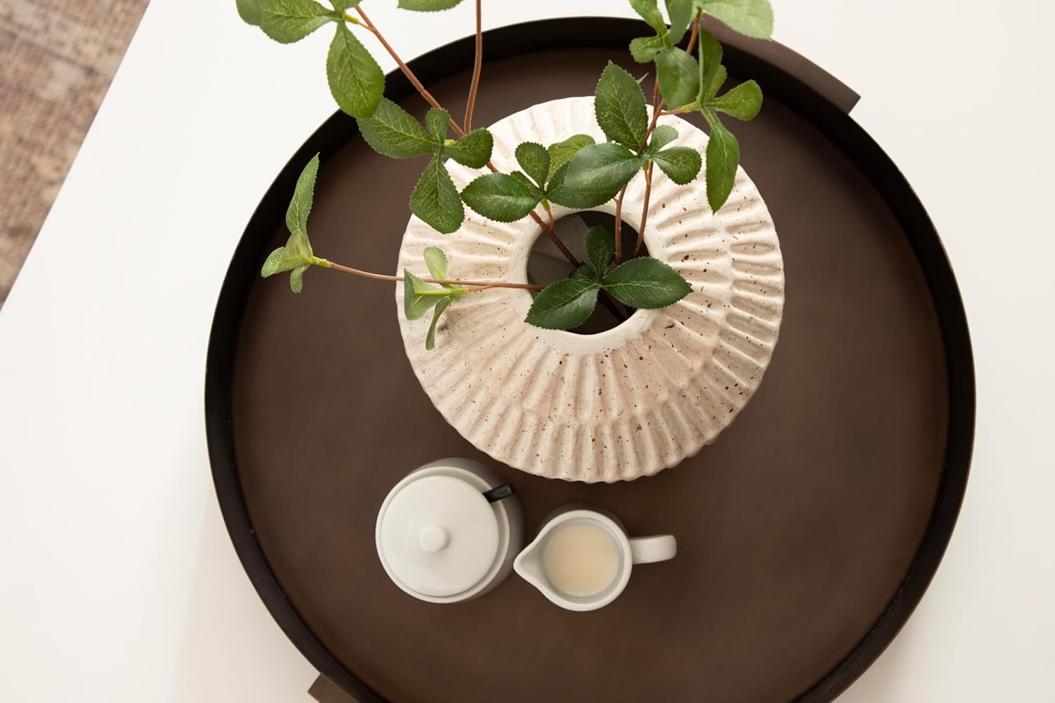 Kate and Laurel Samana Modern Round Metal Tray; 17 Inch Diameter; Bronze; Polished Decorative Circle Tray with Hammered Surface for Use as Ottoman Tray or Serving Tray