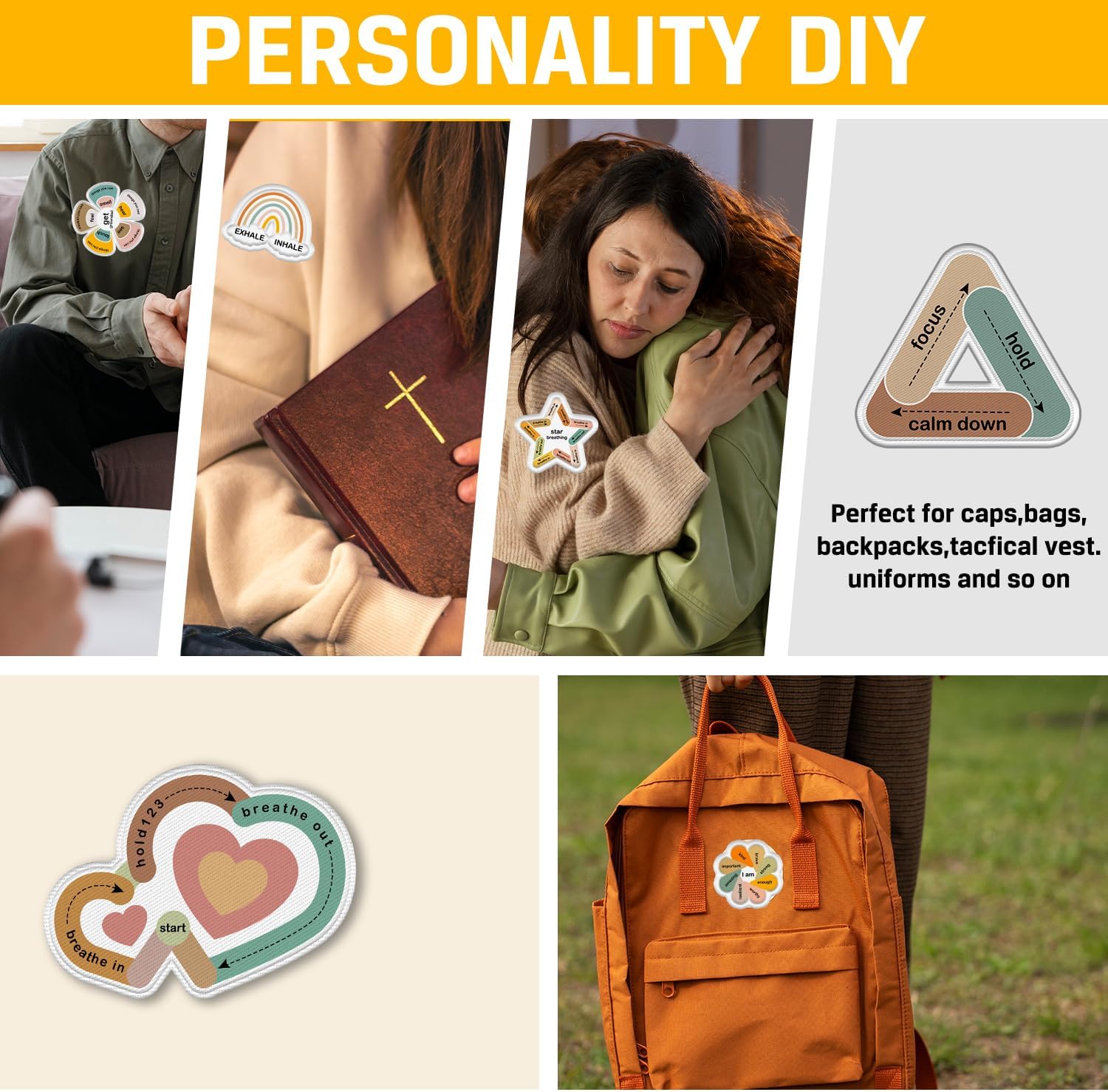 6Pcs Positive Embroidered Iron on Patches Gifts, Mental Health Patch for Clothes, Motivational Phrases Embroidered Sew On Applique for Bags Hats, Encourage Iron On/Sew On Fabric Patches for Boys Girls image 5