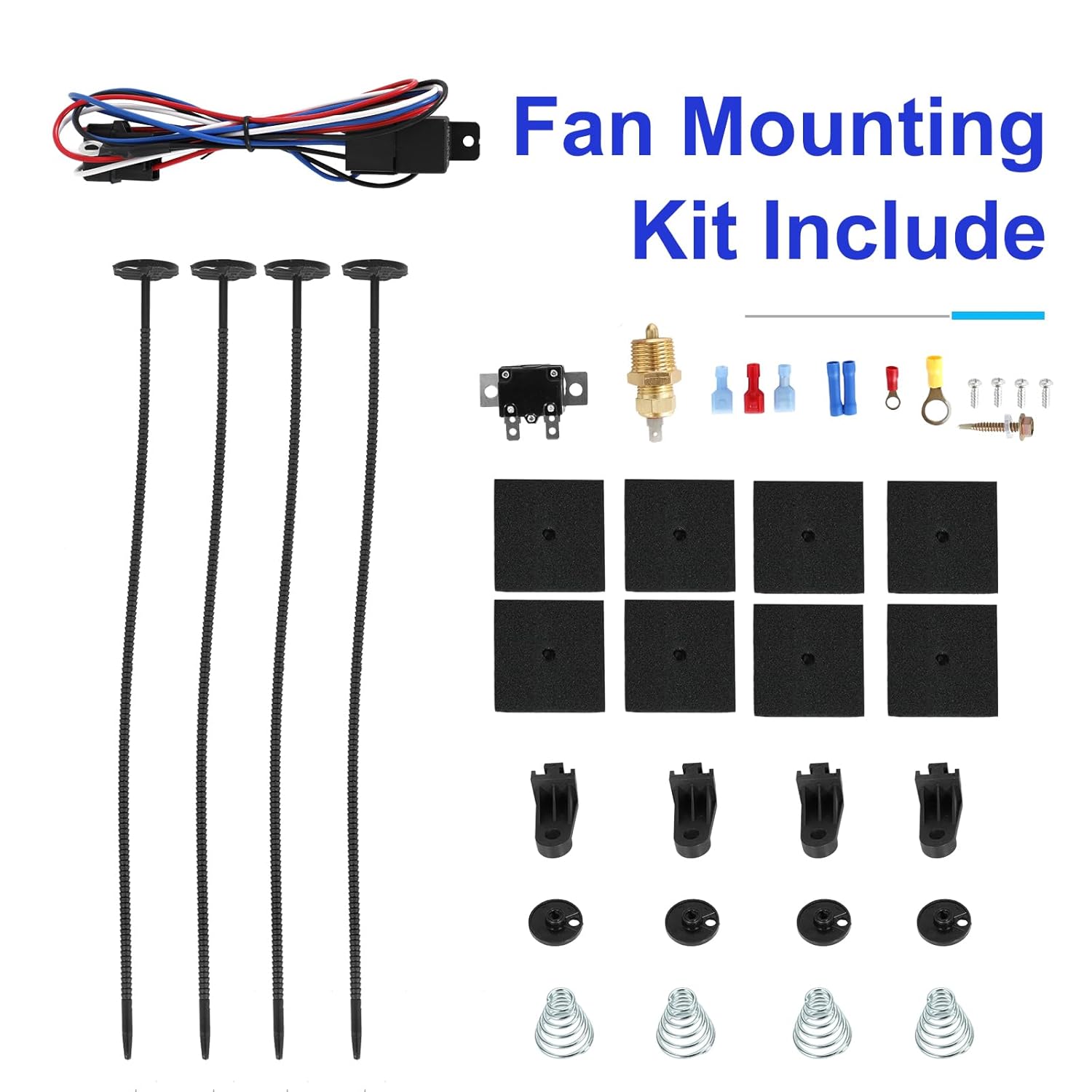 Universal 10-Inch Slim Electric Radiator Cooling Fan Kit – 12V 80W Push/Pull with Thermostat, Relay, Wiring Harness & Mounting Kit, Universal Fit – Black