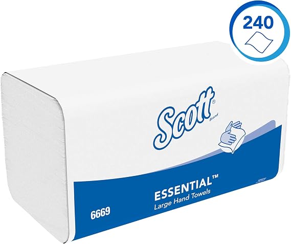 Scott Essential Large Folded Hand Towels 6669 - Multifold Paper Towels - 15 Packs x 240 White Z fold (3,600 Total)