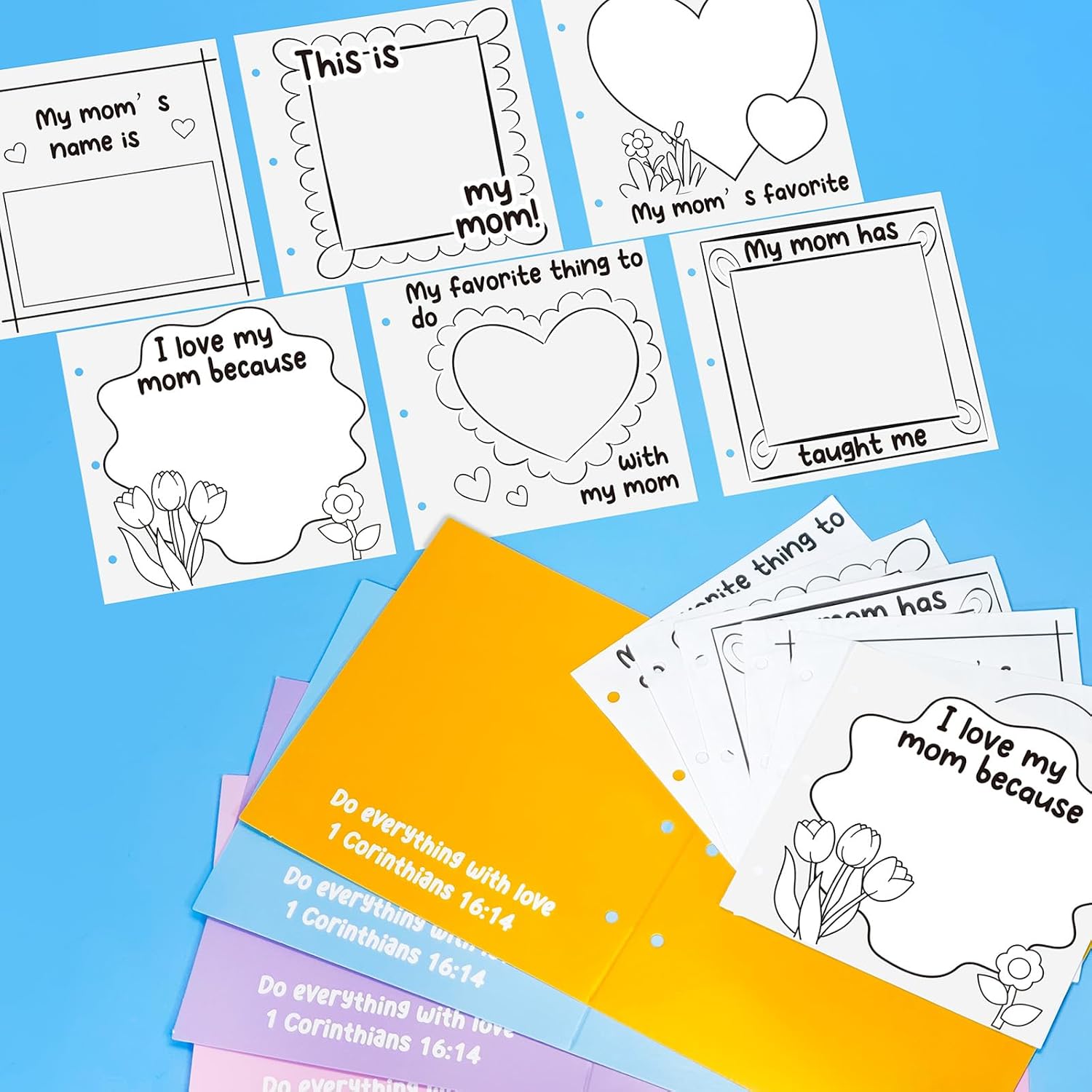 24 Set Religious Mother’s Day Journal Craft Kit,Color Your Own All About Mom Poster Coloring Craft for Preschool Kindergarten Elementary School Students Mothers Day Gifts School Home Activities