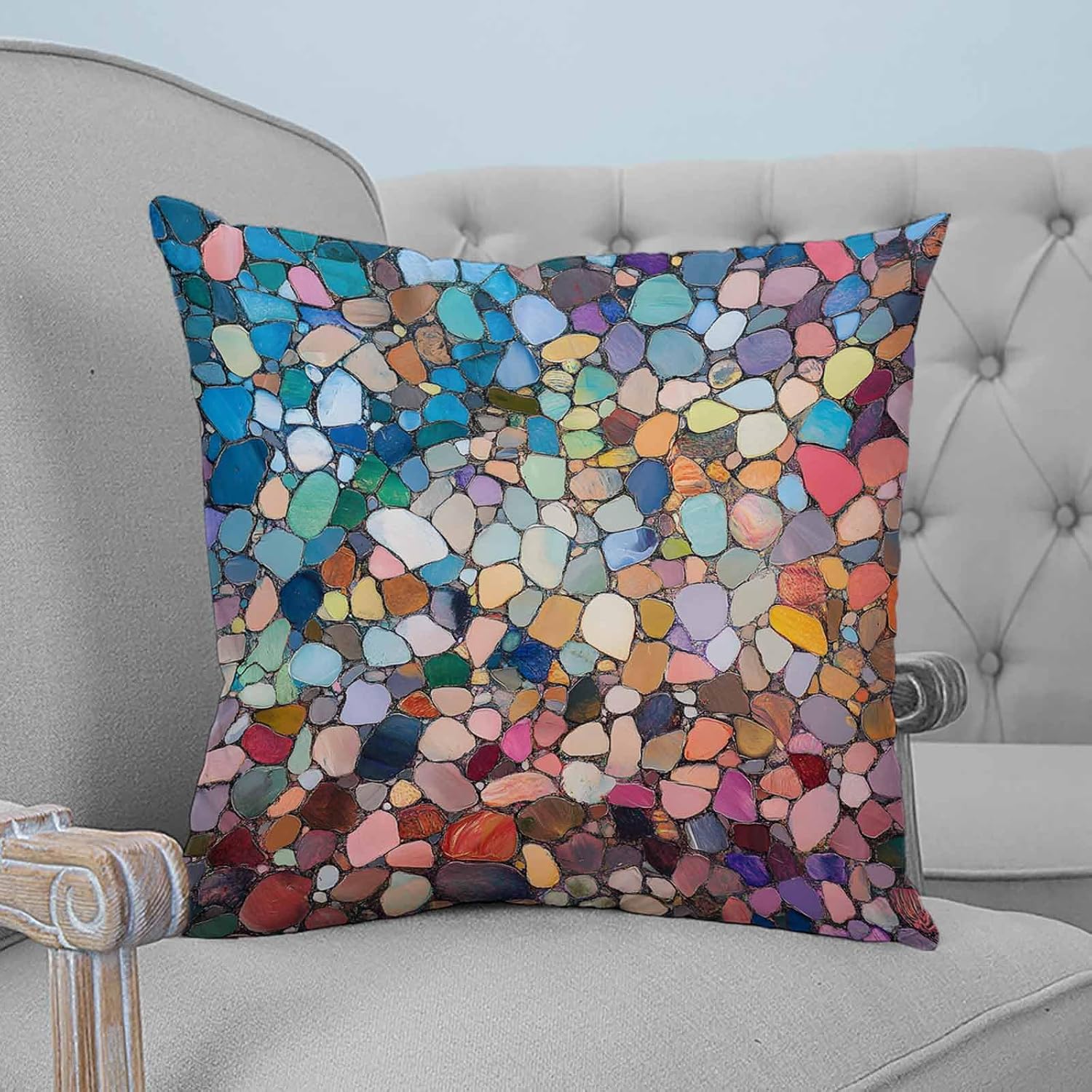 Colorful Stone Decorative Pillowcase 16''x16'', Rainbow Abstract Oil Painting Brushwork Throw Pillow Covers Soft Cushion Case for Couch Sofa Bedroom Living Room, Pillowcase Boho Decor