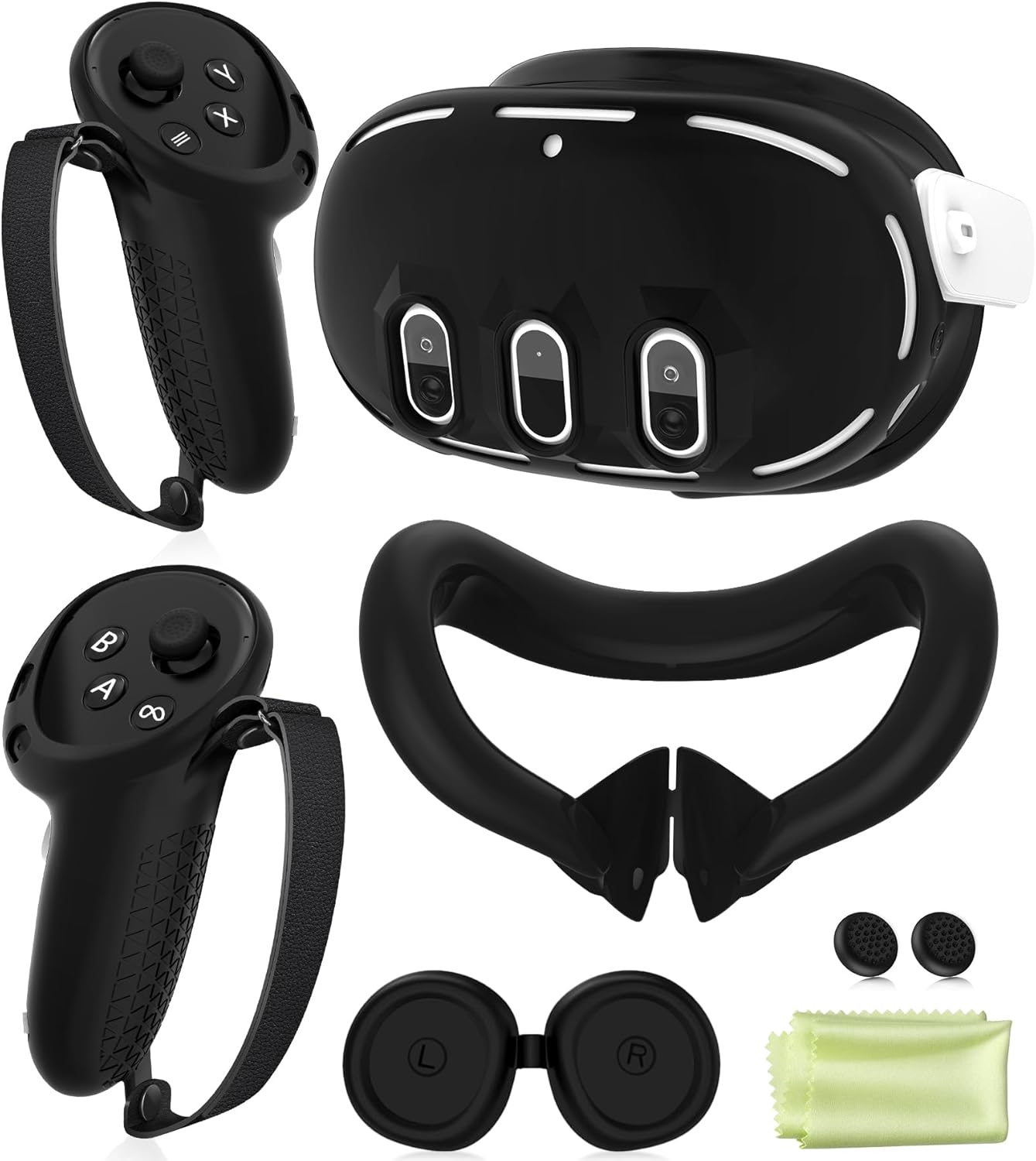 Silicone Cover Set Compatible with Oculus/Meta Quest 3, VR Accessories Protective Cover Includes Controller Grips, Front Shell Headset Cover and Face Cover (Black)