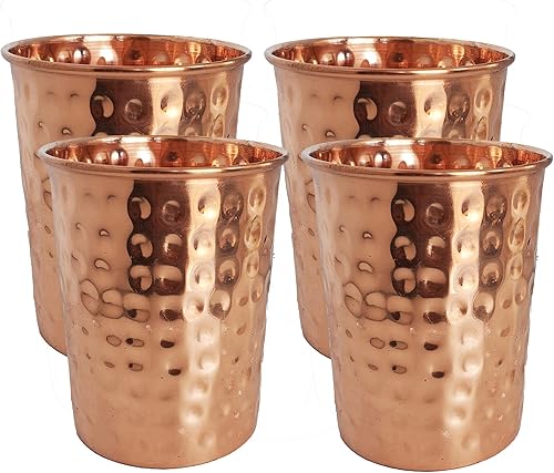 A American Ayurveda - Vasos hechos a mano de alta calidad, sin forro, 99% cobre puro, vasos Moscow Mule, diseño minimalista (paquete de 4, 99%
