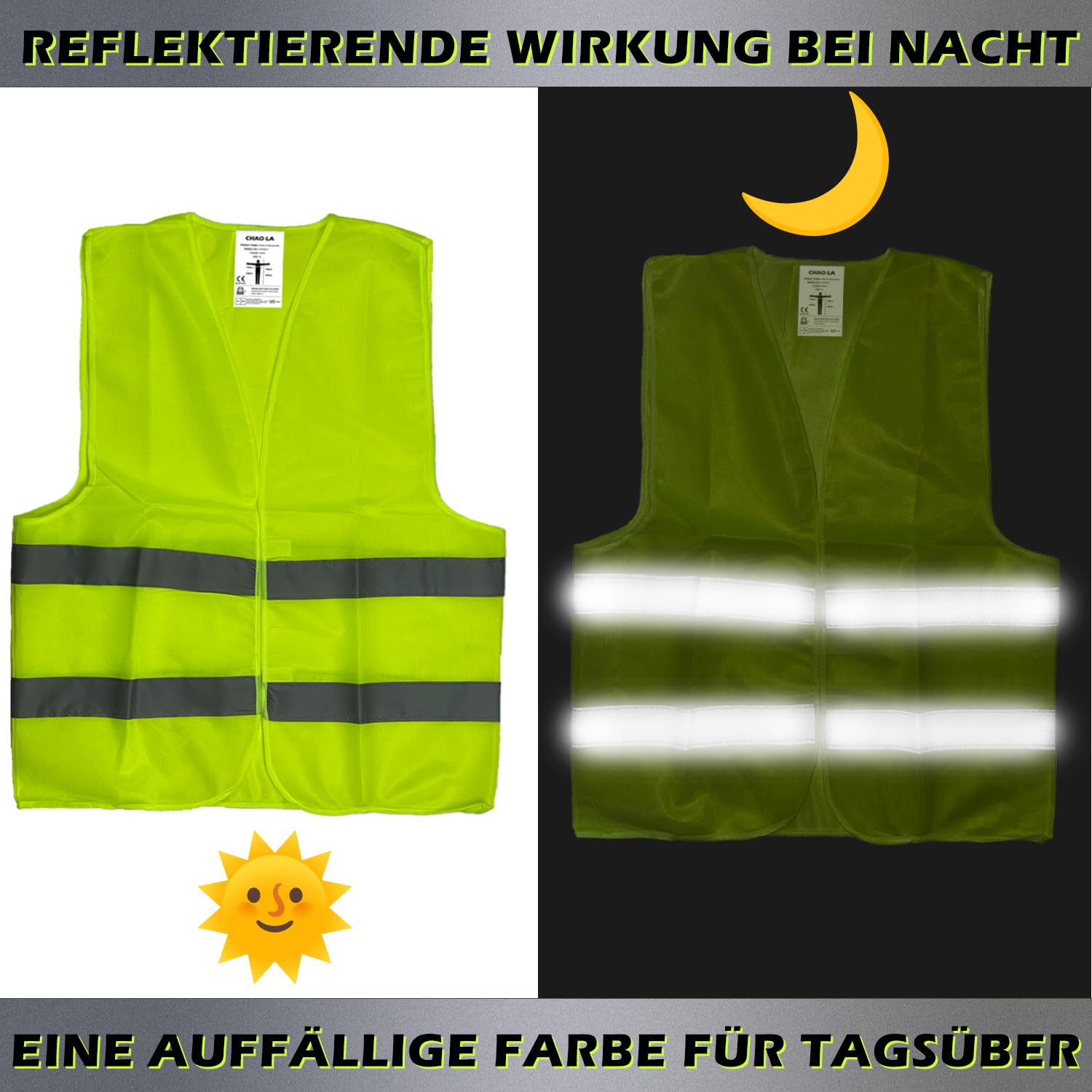 HELDENWERK Auto Warnweste 4er Set für Erwachsene europaweit einsetzbar