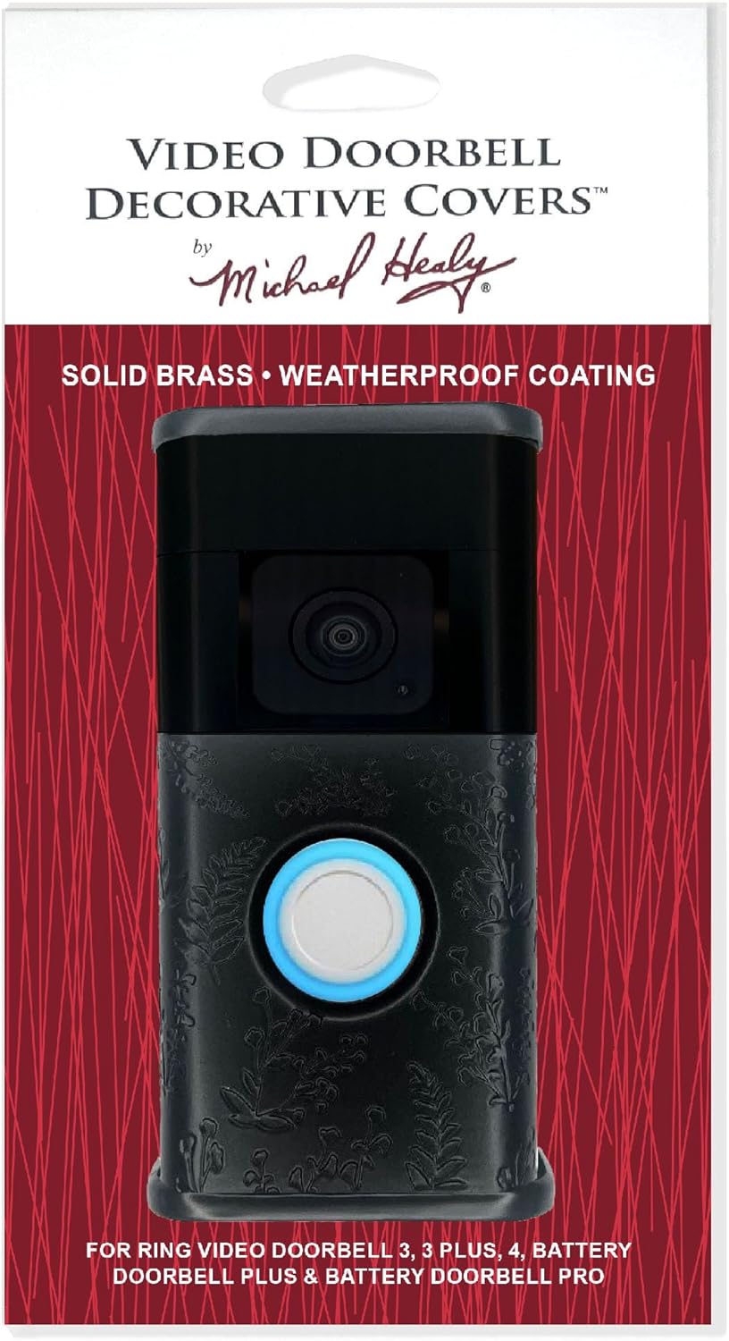 Wildflower Video Doorbell Cover (Compatible with Ring 3, 3 Plus, 4, Battery Plus, and Battery Pro) (Matte Black)