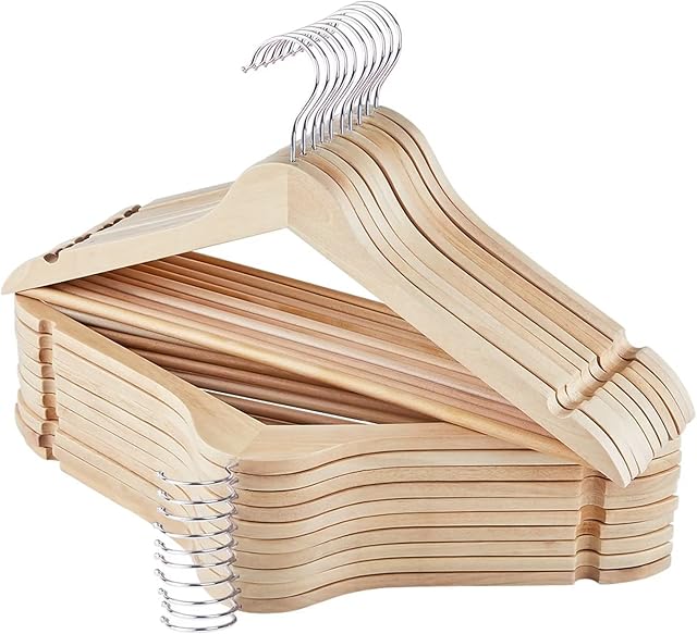 ROSOS Wooden Hangers, 20 Pack Solid Strong Coat Hangers with Smooth Finish & 360 Swivel Chrome Hook, Slim Lightweight Clothes Hangers for Closet, Natural
