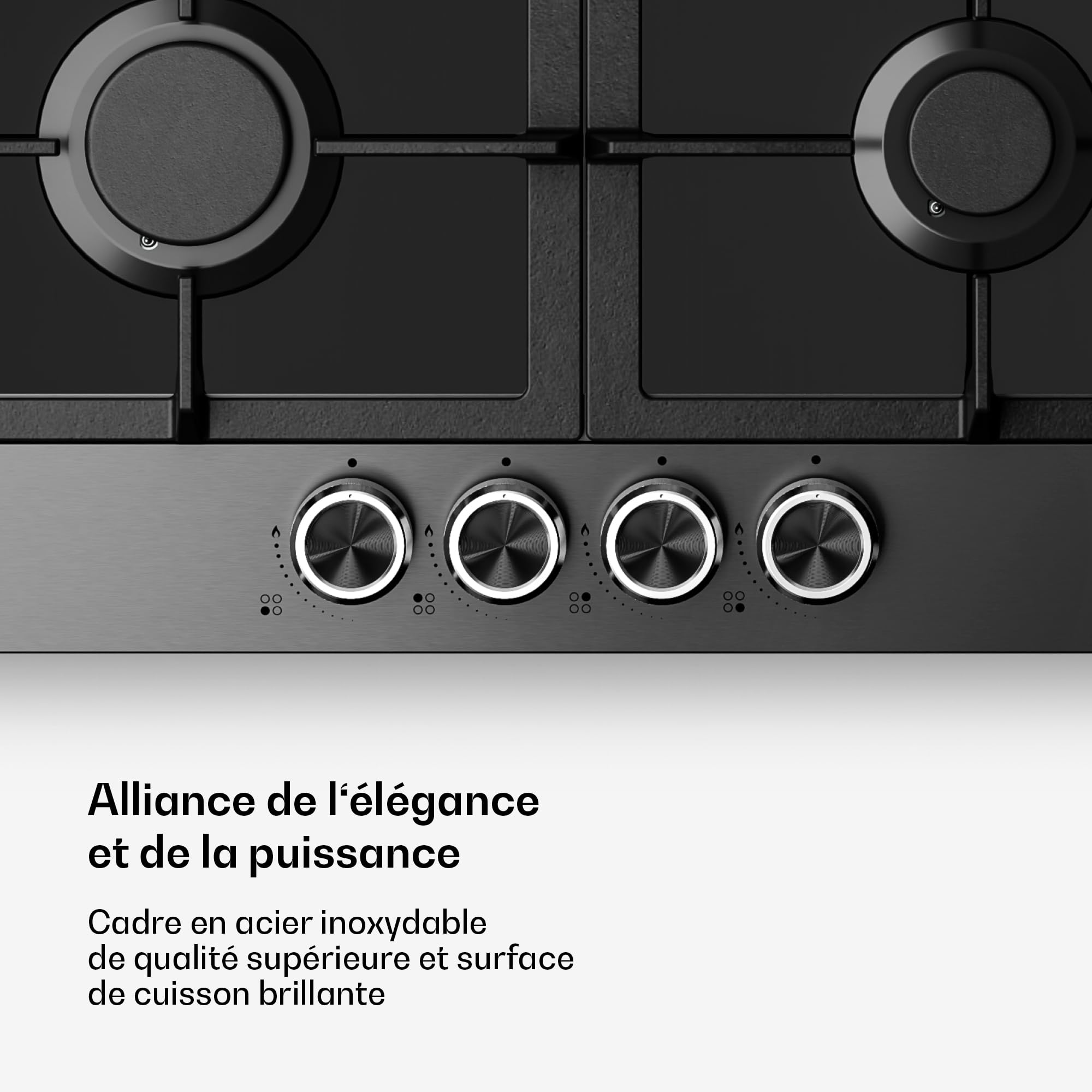 Klarstein Verosteel Plaque de Cuisson Gaz 60cm - 4 Brûleurs 8000W, Verre & Inox, Allumage Électrique, Sécurité Anti-Flamme, GPL & Gaz Naturel, Kit Inclus, Acier inoxydable noir