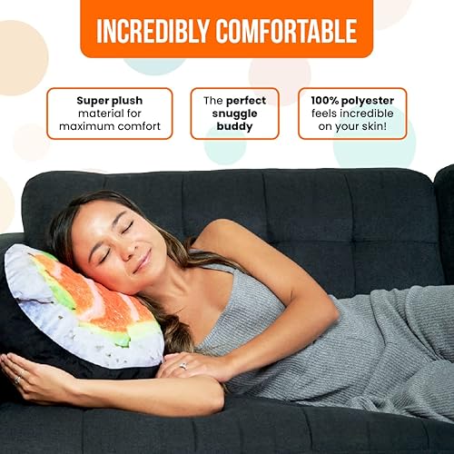 Miniatura 7 de Paquete de manta de sushi y 2 almohadas 1 manta gigante de comida de 6 pies, 2 almohadas divertidas para sofá y cama, regalos de sushi para amantes