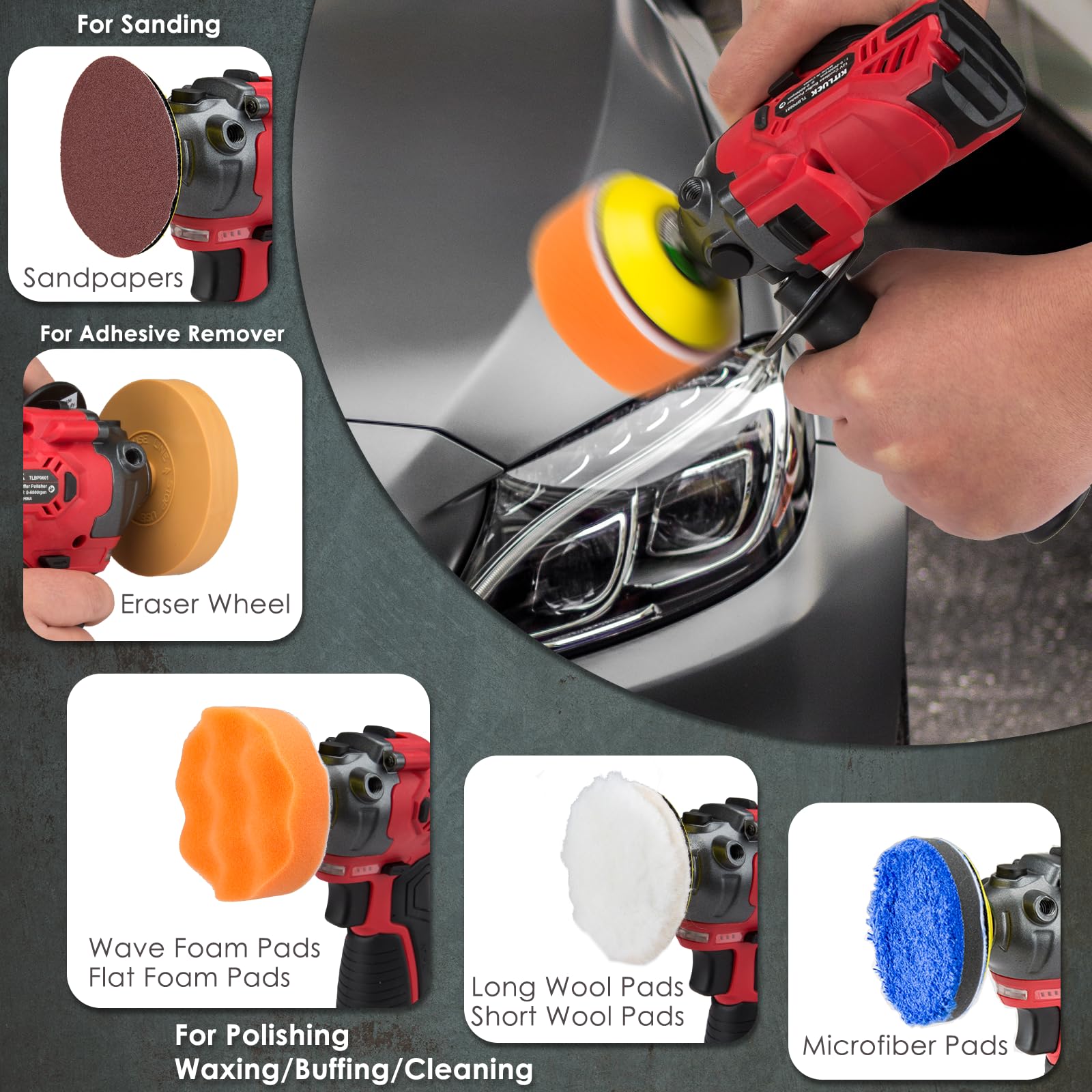 JUSTOOL Mini Polisseuse Polisseuse Sans Fil Polisseuse à Air Comprimé à 5 Vitesses Variables