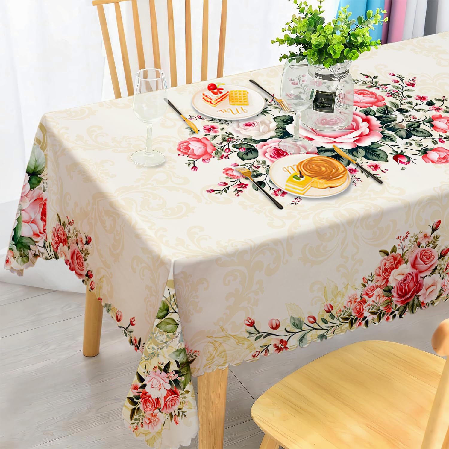 iEvery Floral Tablecloth Wipe Clean 140x300cm, Wipeable Rectangular Table Cloth Waterproof Stain-Resistant Polyester Table Cover for 10-12 Seater Dining Kitchen Patio Garden Party Outdoor Home Decor โ image 1