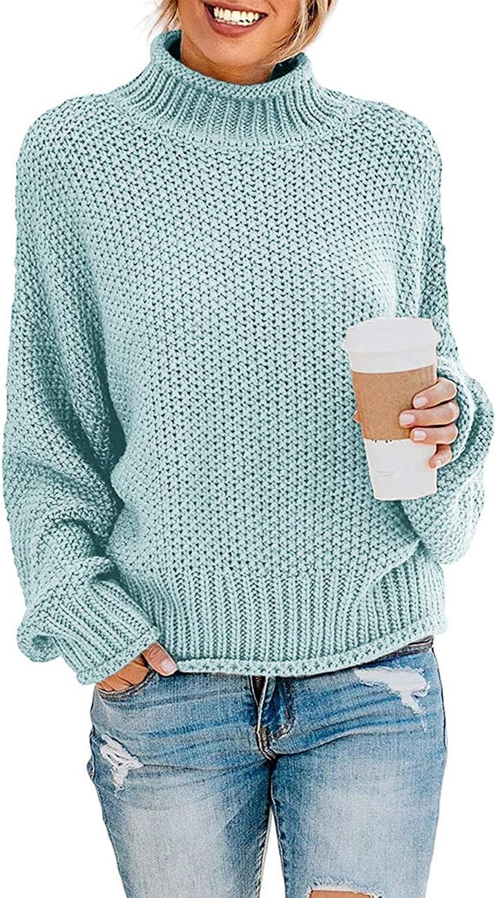 ZESICAWomen's 2024 Turtleneck Batwing Sleeve Loose Oversized Chunky Knitted Pullover Sweater Jumper Tops