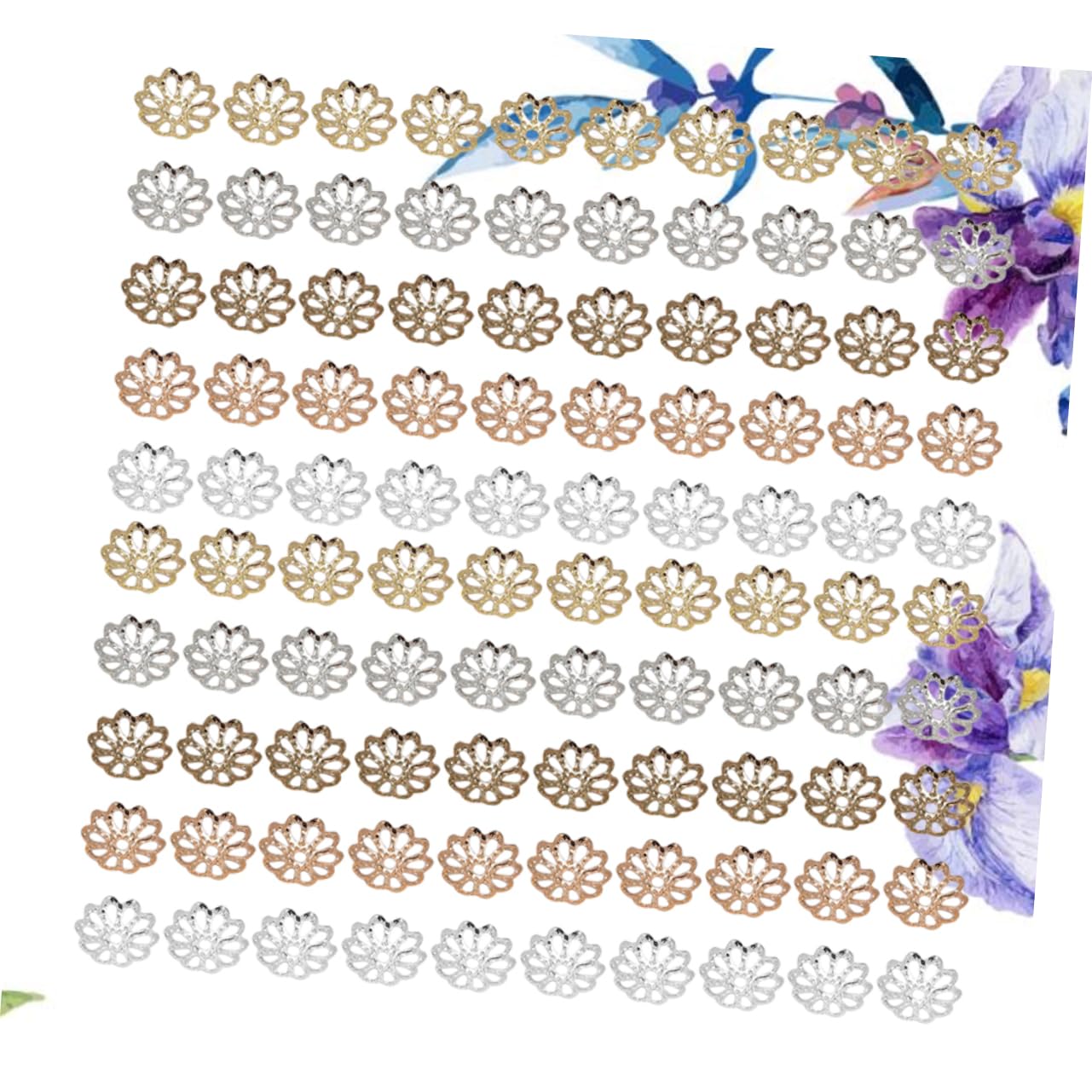 KALLORY 1000pcs Bead Caps Rolling Ruler Copper Bead Caps Fancy Bead Caps End Caps Spacer Beads Dungaree Buckle Metal Bead Caps Jewlery DIY Jewelry Charm The Flowers Material