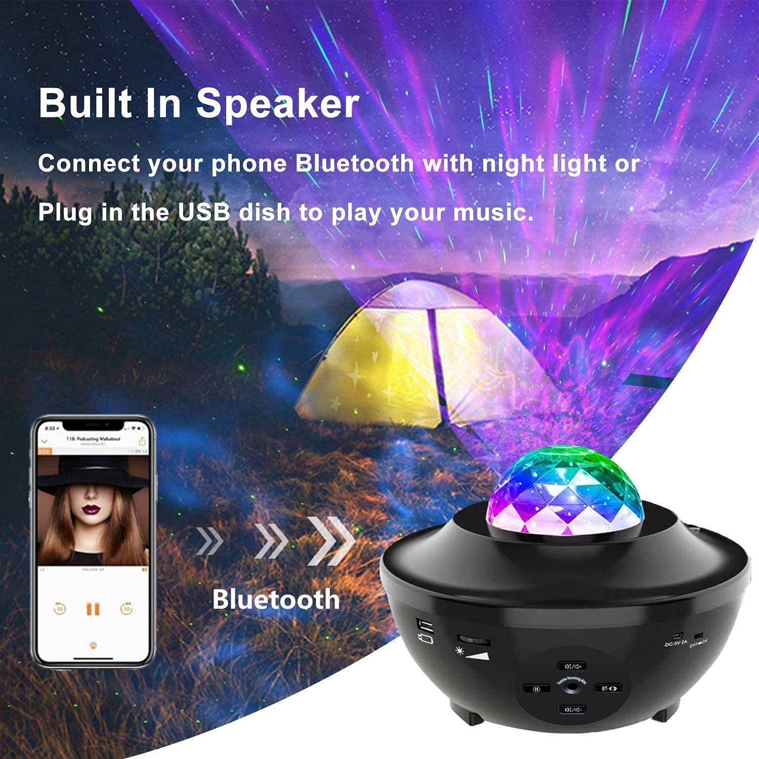 Night Light Star Projector,Amouhom Galaxy Projector with Bluetooth Speaker Nebula Cloud Music Sky Projector for Ceiling Decor LED Ocean Wave Projector for Bedroom Starlight Lamp Gifts