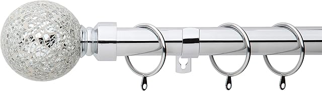 A.Unique Home Crackle Ball Metal Extendable Curtain Pole with Rings and Fittings, In a Variety of Colours and Sizes (25/28mm) (Nickel, 180cm - 340cm, 71" to 134" Approx)