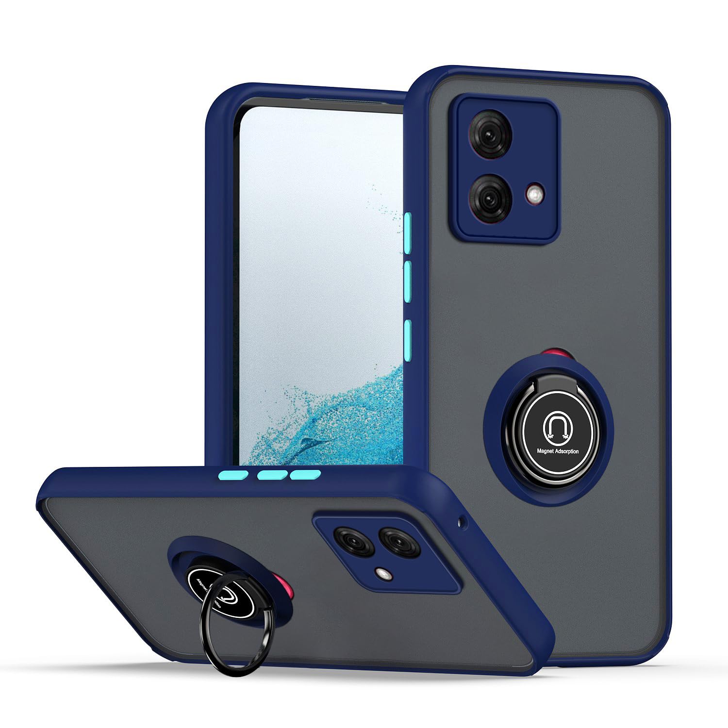 Cover Per Motorola Moto G84 Con Sportellino Fotocamera E Anello Magnetico - Custodia Militare Antiurto TPU+PC Con Supporto Girevole E Piastra Per Supporto Auto (Blu)