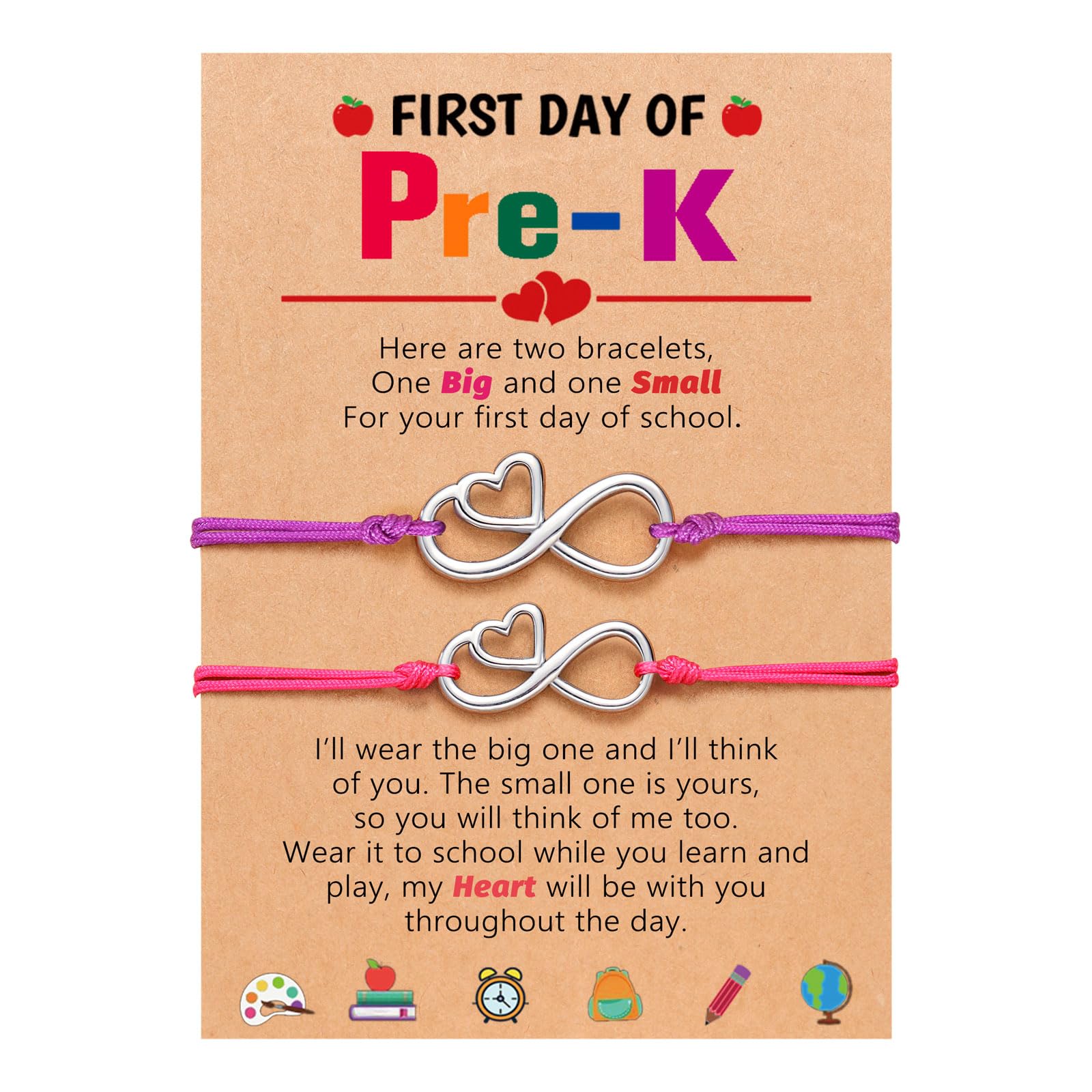 UNGENT THEMBig&Small Infinity Heart Mother Daughter Bracelets Back to School Bracelet Mommy and Me First Day of School Bracelet for Daughter Girls