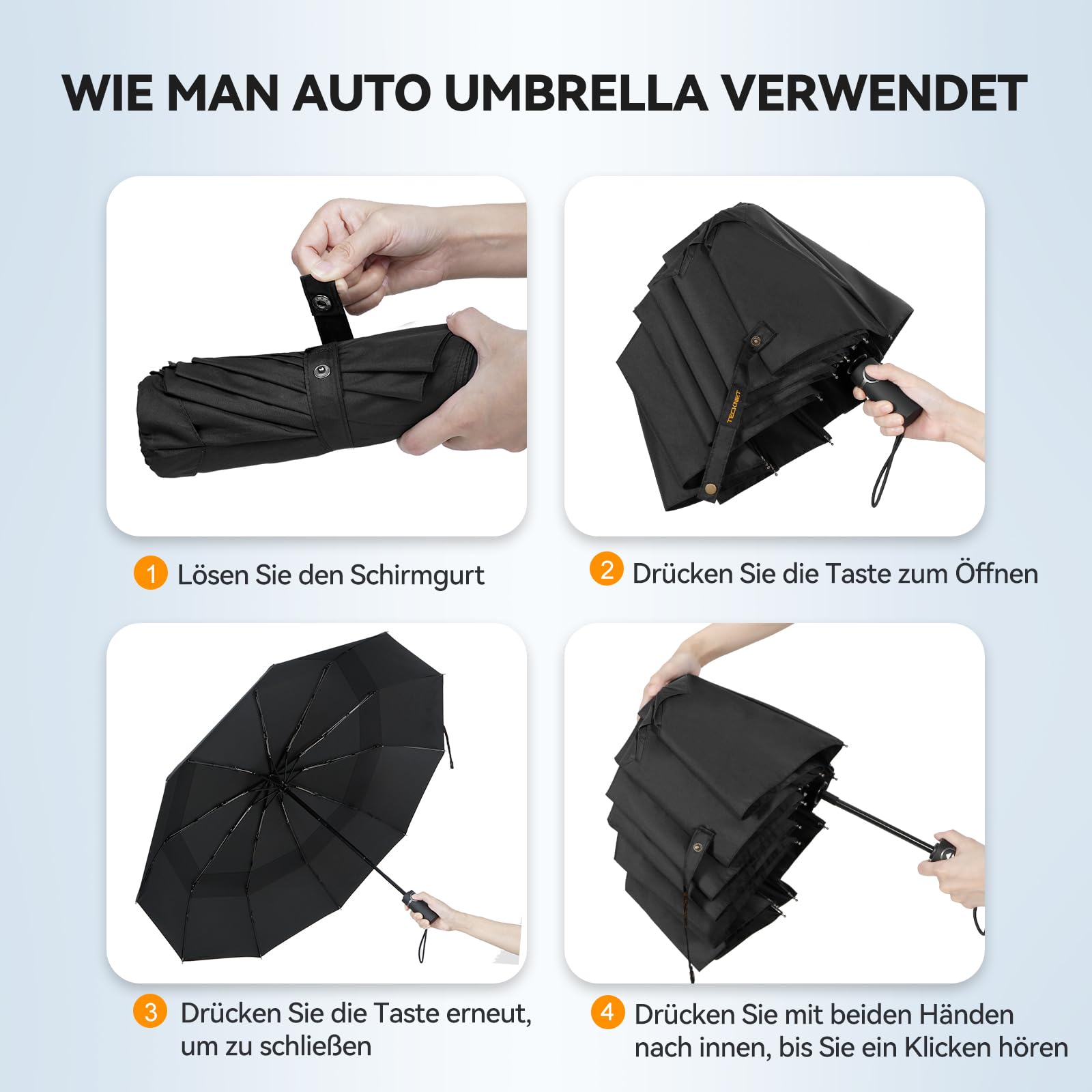 TECKNET Regenschirm Sturmfest für Regen, Automatik Groß Taschenschirm mit 10 Rippen, 104 cm Windsicher Schirm, Faltbar Kompakte Reise Golf Umbrella für Herren und Damen