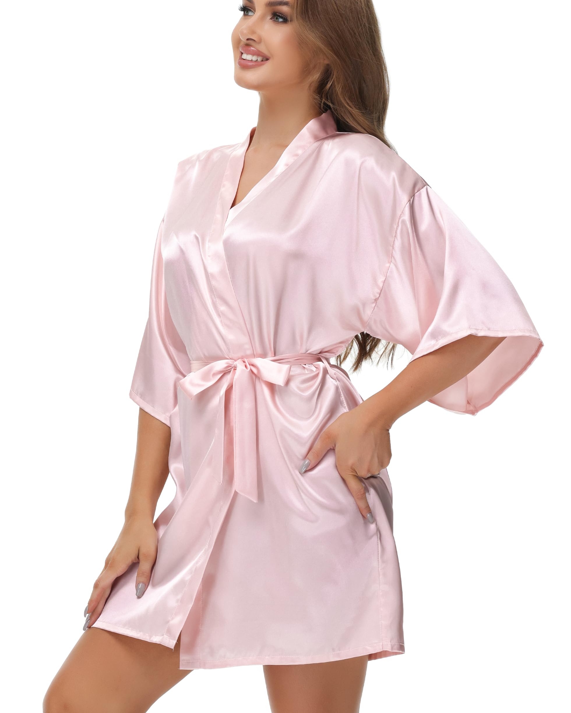 Damski Szlafroki Satynowy Letni Damski Zlafrok Kimono Damski Krótki z Rękawami 3/4 Jedwabny Szlafroczek Kobiety