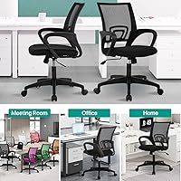 Vista 7 de HHS Silla de oficina ergonómica, silla de escritorio de malla con respaldo medio, silla de computadora con soporte lumbar, silla ejecutiva con Negro