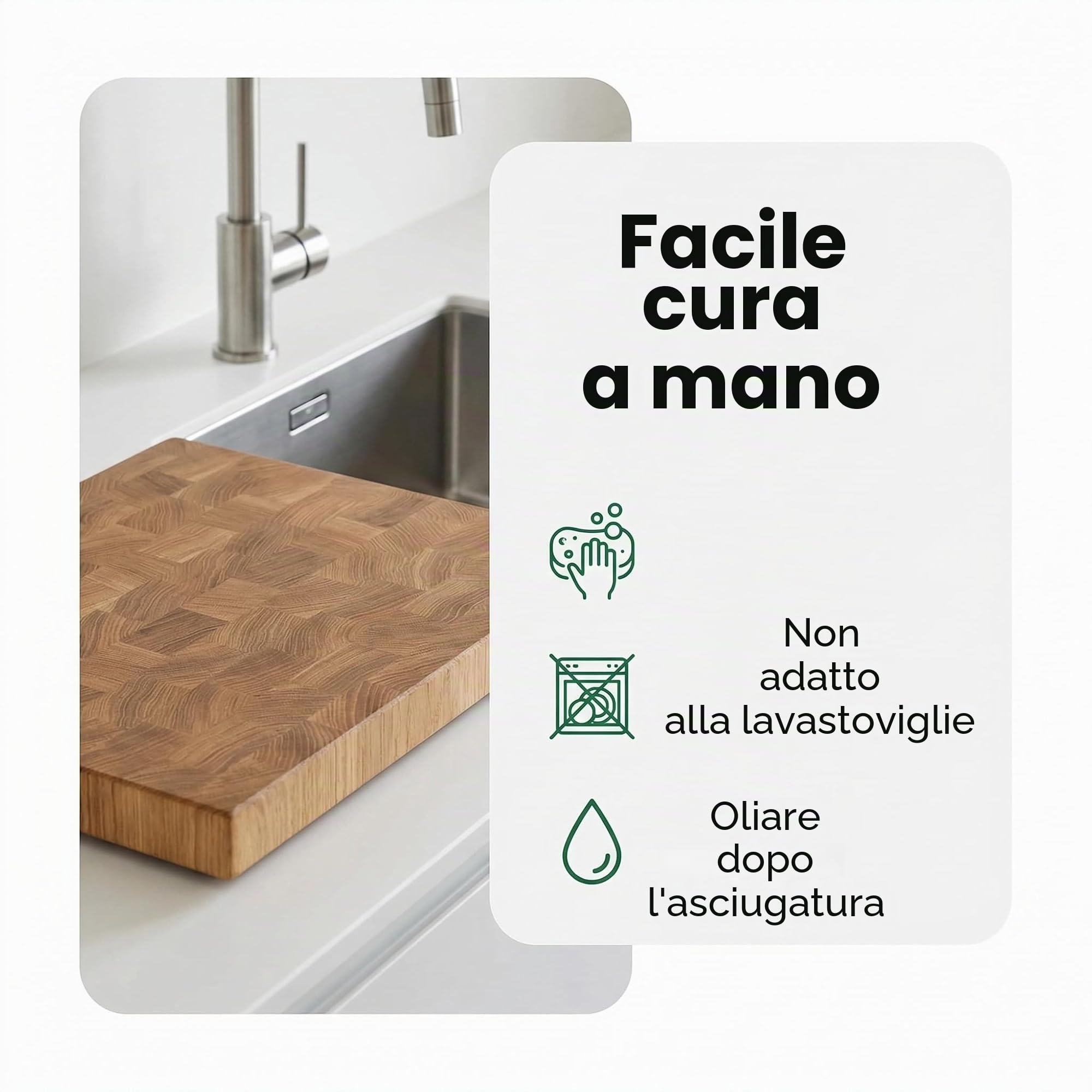 B4K® Tagliere in legno di quercia 43x33x4,3 cm | Con maniglie e piedini in silicone | Antibatterico e oliato | Tagliere da cucina artigianale