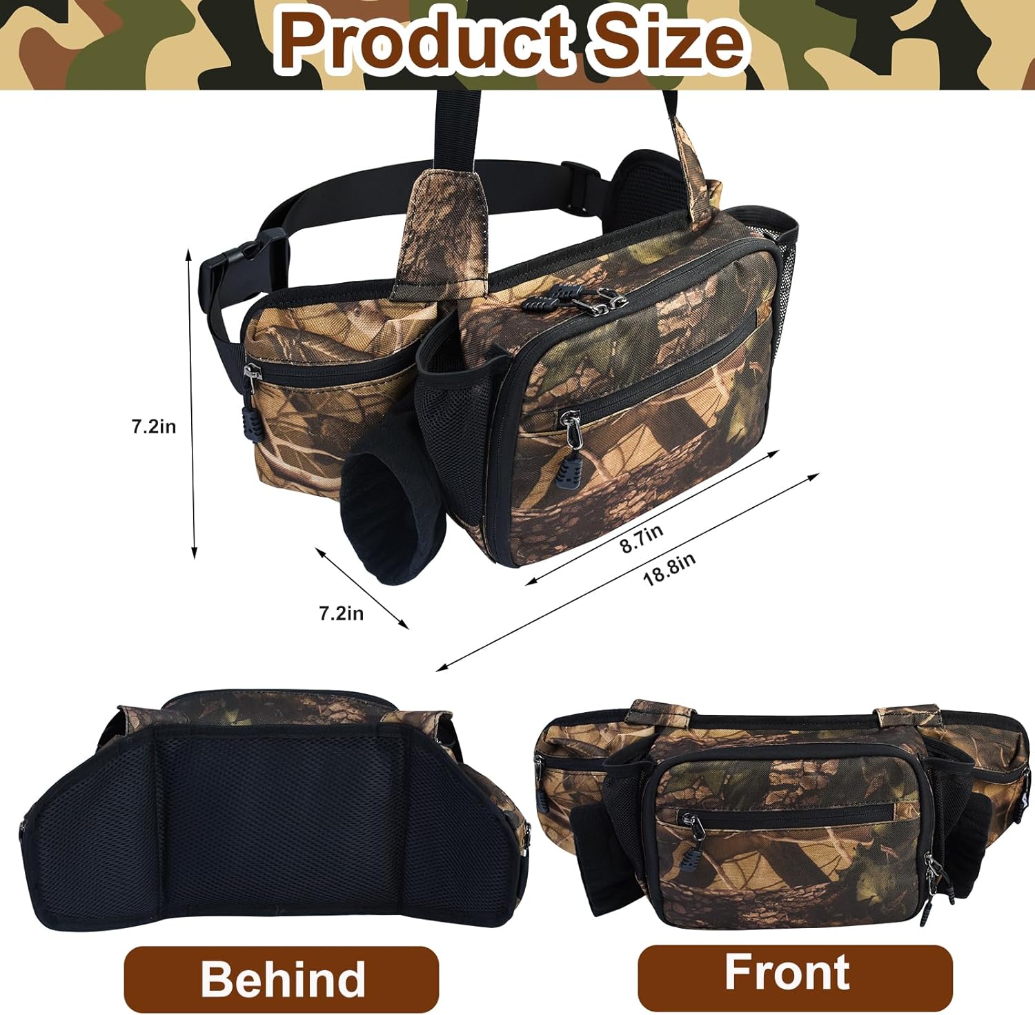 Camo Hunting Fanny Pack with Handwarmer, Lightweight Hunter Waist Pouch Bag Waterproof Hunting Camouflage Accessories with 2 Adjustable Belts for Cold Weather Outdoor Climbing Hiking Ice Fishing - Image 2