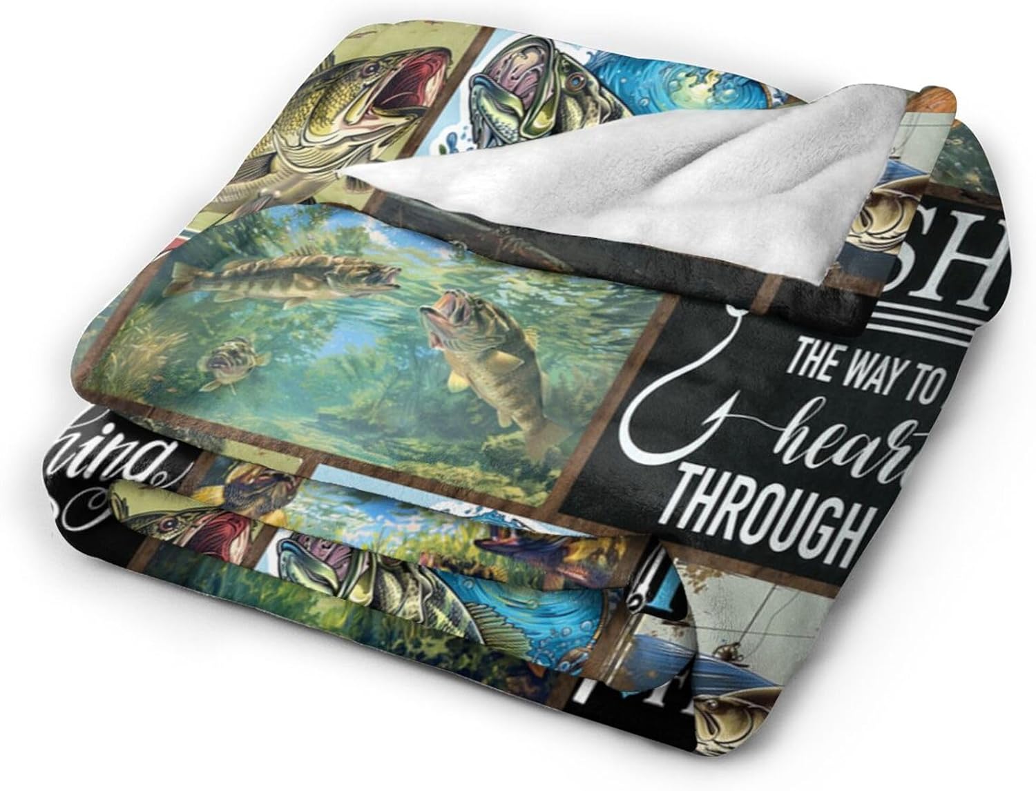 Fishing Throw Blanket for Dad - Bass Fishing Stuff, Cozy Flannel Soft Warm Plush, Lightweight Bedding, Men's 60"X50"