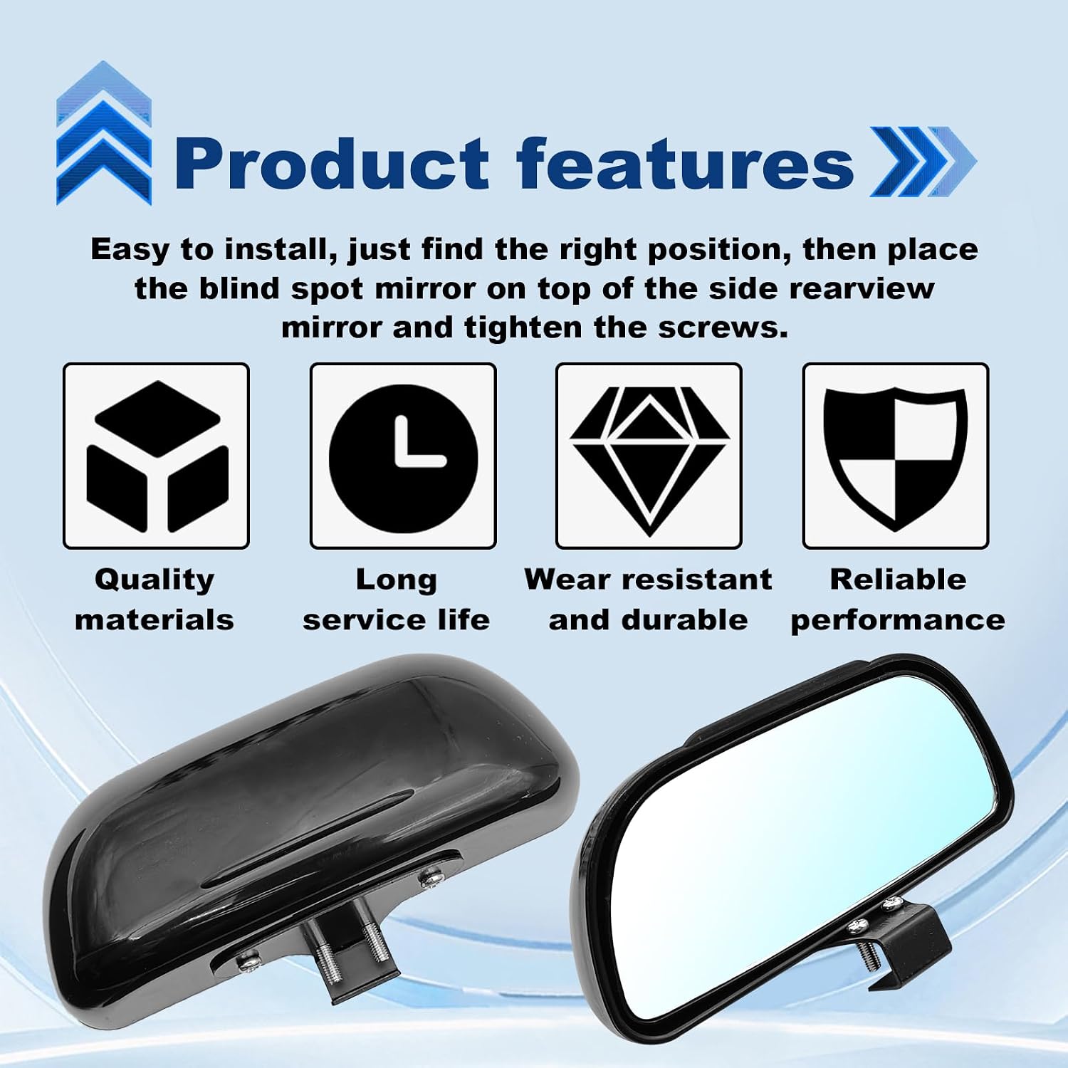 Blind Spot Mirrors for Trucks and Cars, Rectangle Rear View HD Glass Wide Angle Mirror 360° Large Convex Rearview Exterior Mirror Accessories for Cars SUV Trucks and RVs(Black) 1Pcs