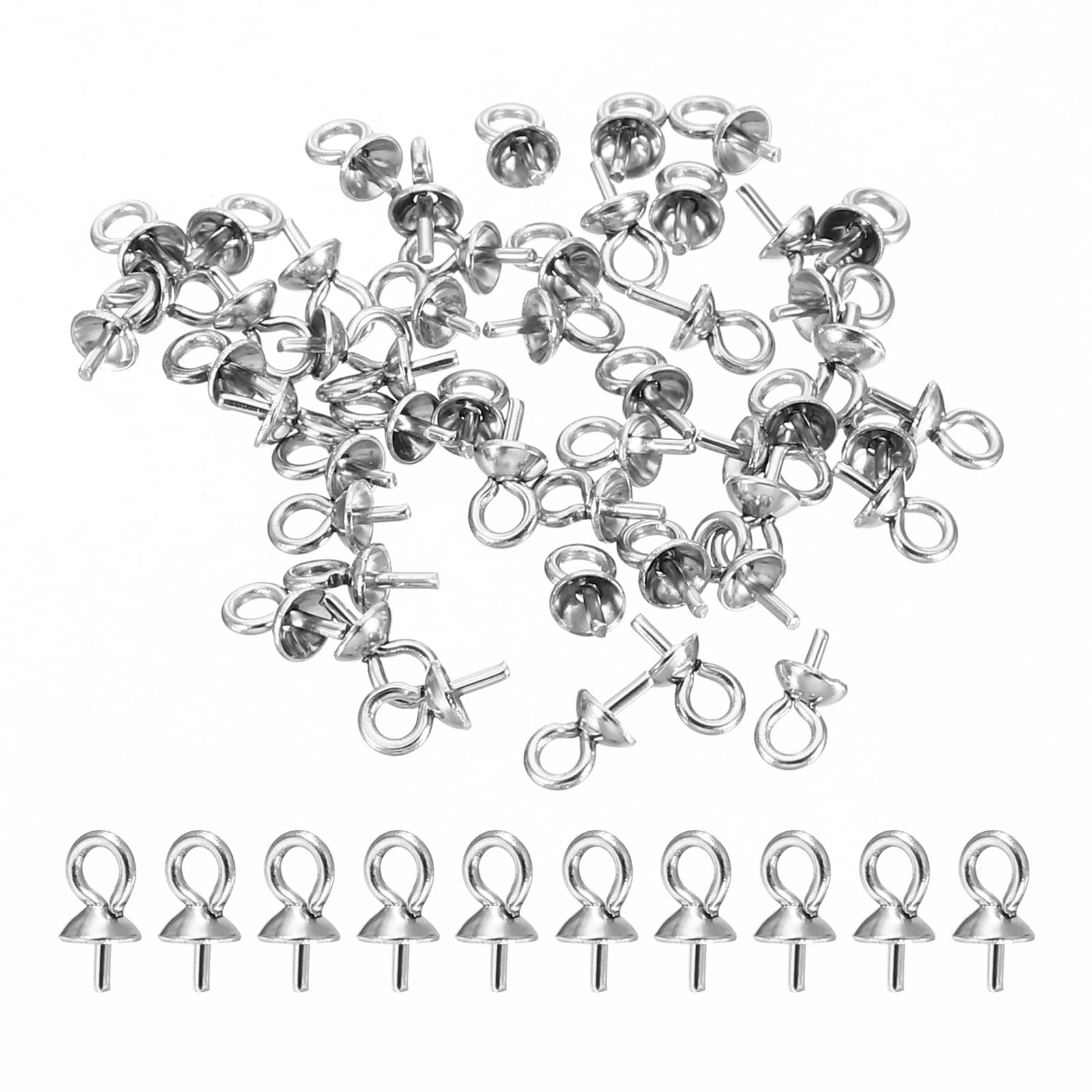 PATIKIL Eye Pin Bail Peg Pendants, 50Pcs 6x3mm 304 Stainless Steel Mini Eye Pin with Cap for Half Drilled Beads Pearls Jewelry Earring Making, Silver