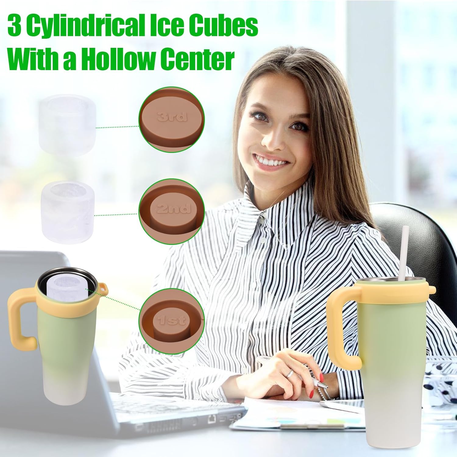 Stackable Ice Cube Tray Set with Lid & Bin, Ice Cube Maker for Stanley Cup, Travel Mug, Coffee, Whiskey, Cocktails and Homemade, Keep Drinks Chilled (COFFEE)