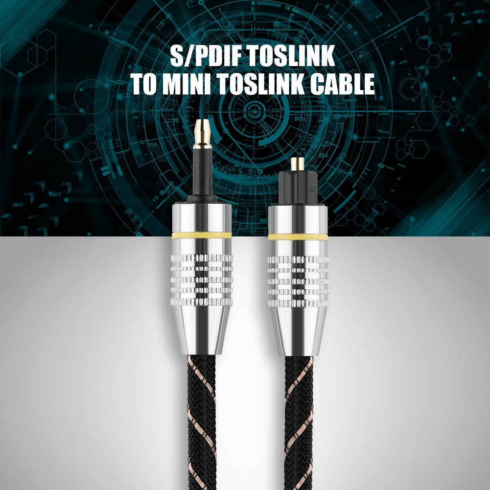 Yosoo Health Gear gniazdo optyczne, kabel Toslink do Mini Toslink 3,5 mm, optyczny cyfrowy kabel audio do Toslink, pozłacane złącze, czarny optyczny kabel audio (1,5 m)