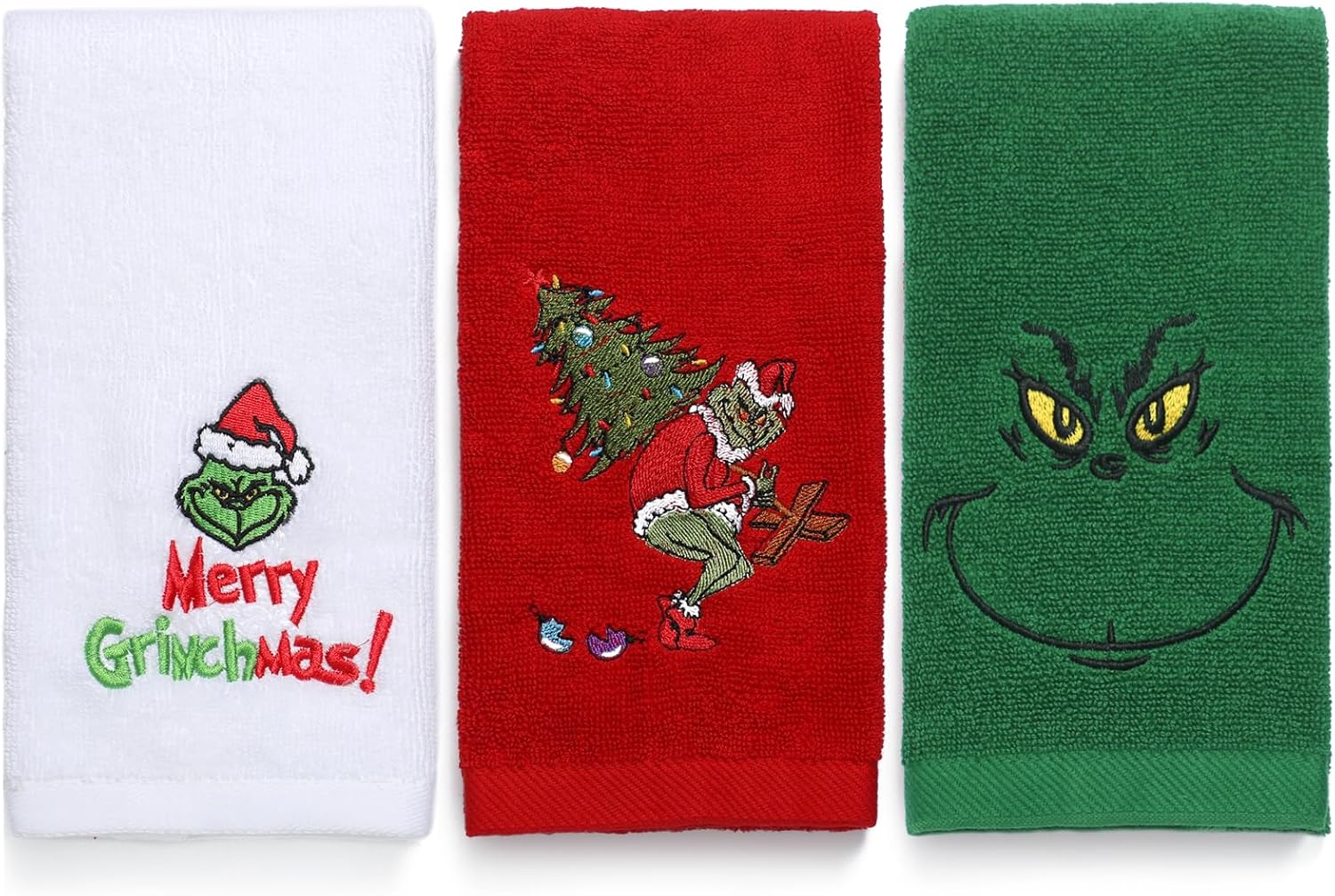 Maracco Christmas Hand Towels 100 Cotton Embroidered Grin