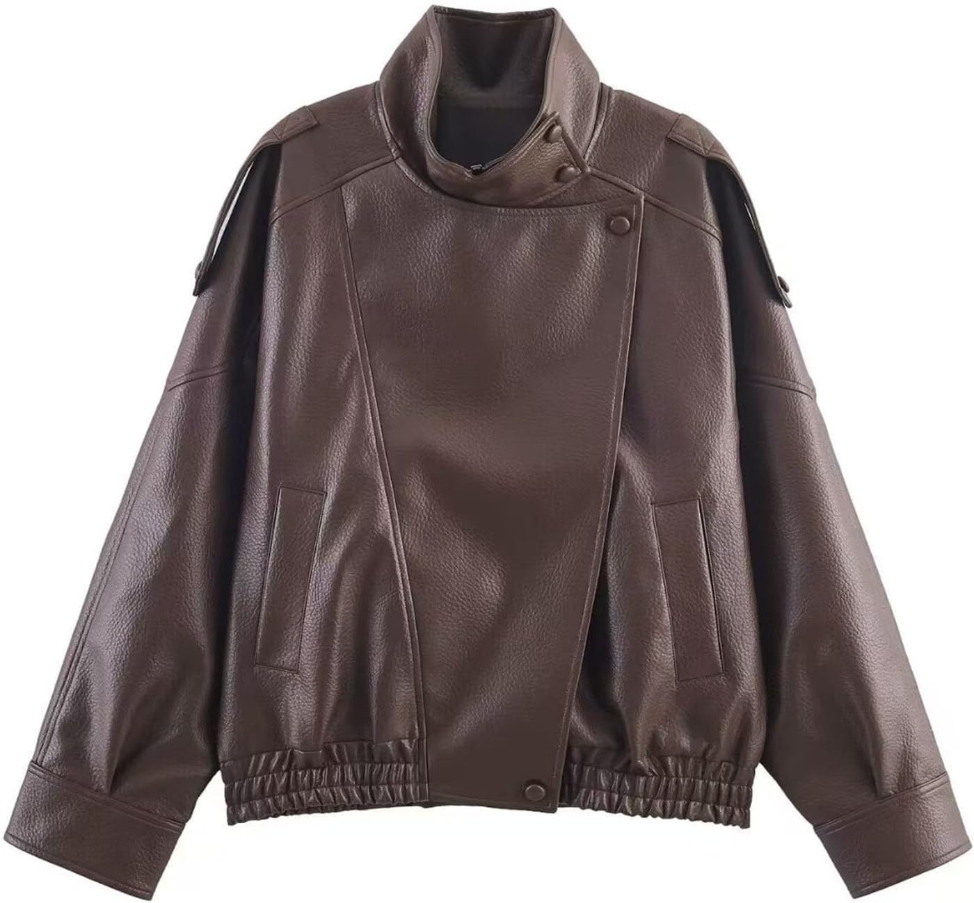 Womens Faux Leather Jacket Cropped Motobike Coat Trendy Loose Short Jackets Button Long Sleeve Stand Collar Y2k Coats