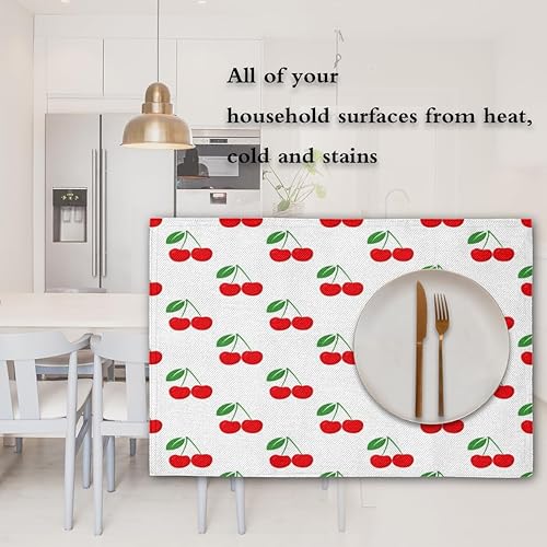 Miniatura 7 de Juego de 4 manteles individuales con patrón de cereza, lavables, impermeables, para decoración de mesa de comedor, 18 x 12 pulgadas