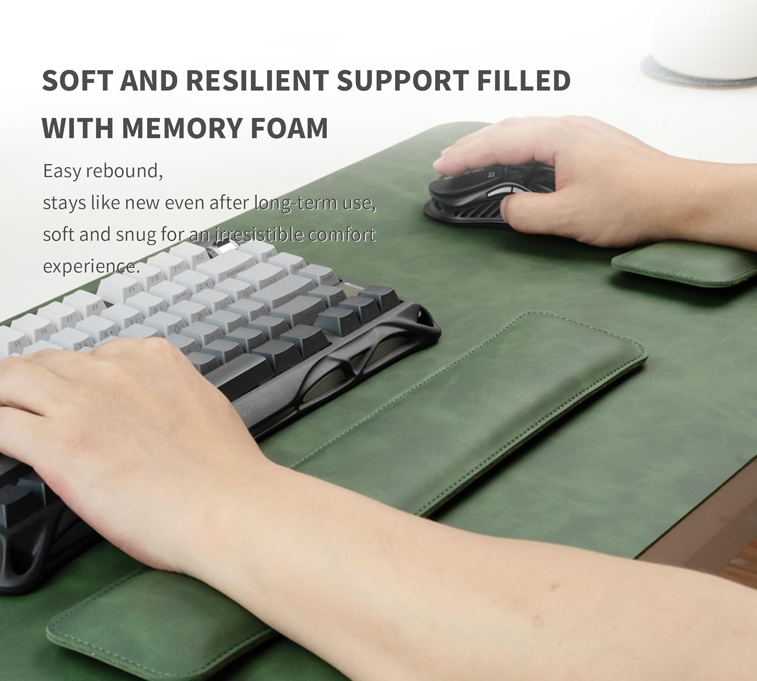 RENMTURE Large Mouse Pad and Keyboard Wrist Rest, Desk Pad for Keyboard and Mouse, Large Gaming Mouse Pad with Wrist Support, Desk Mat for Work and Gaming (Dark Green)