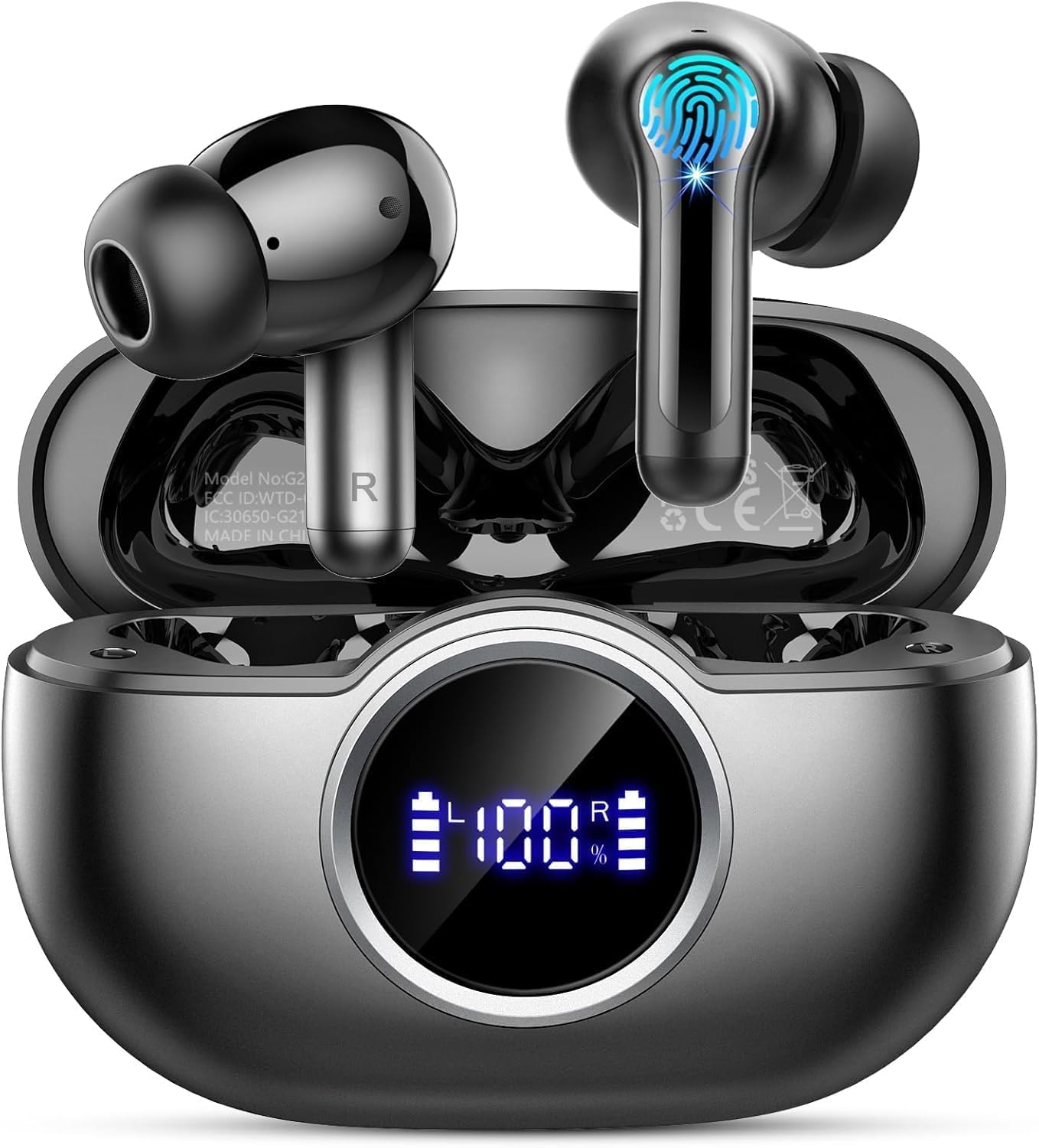 Auriculares Inalambricos, Auriculares Bluetooth 5.4 con 3D Hi-Fi Estéreo, Auriculares in Ear con 4 ENC Cancelación Ruido Mic, 36 horas LED Display, IP7 Impermeables Auriculares Bluetooth,USB-C Rápido