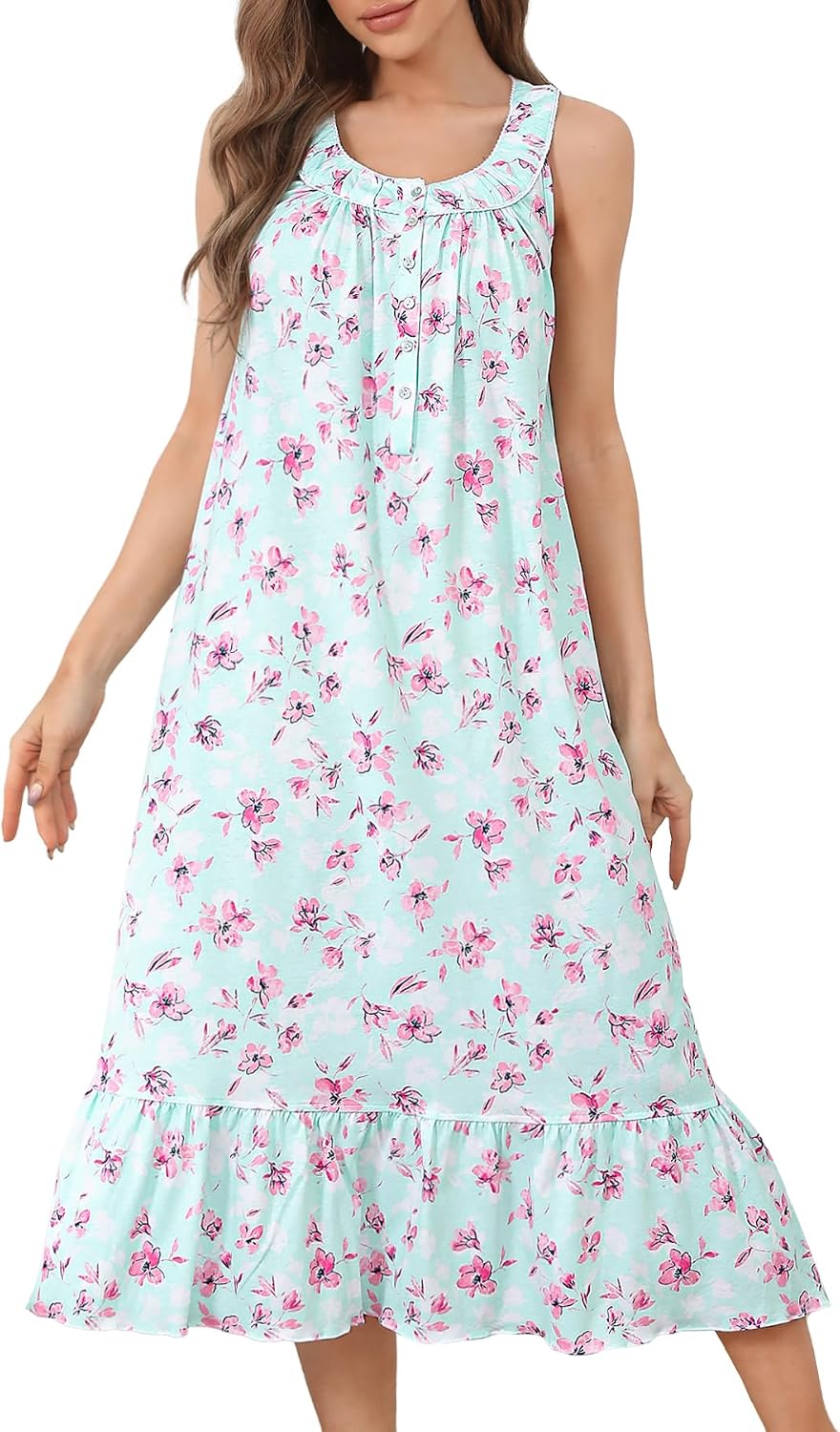 IZZY + TOBY Cotton Nightgowns for Women Sleeveless Kintted Soft Ladies Nightgown Night Gown Long Nighties