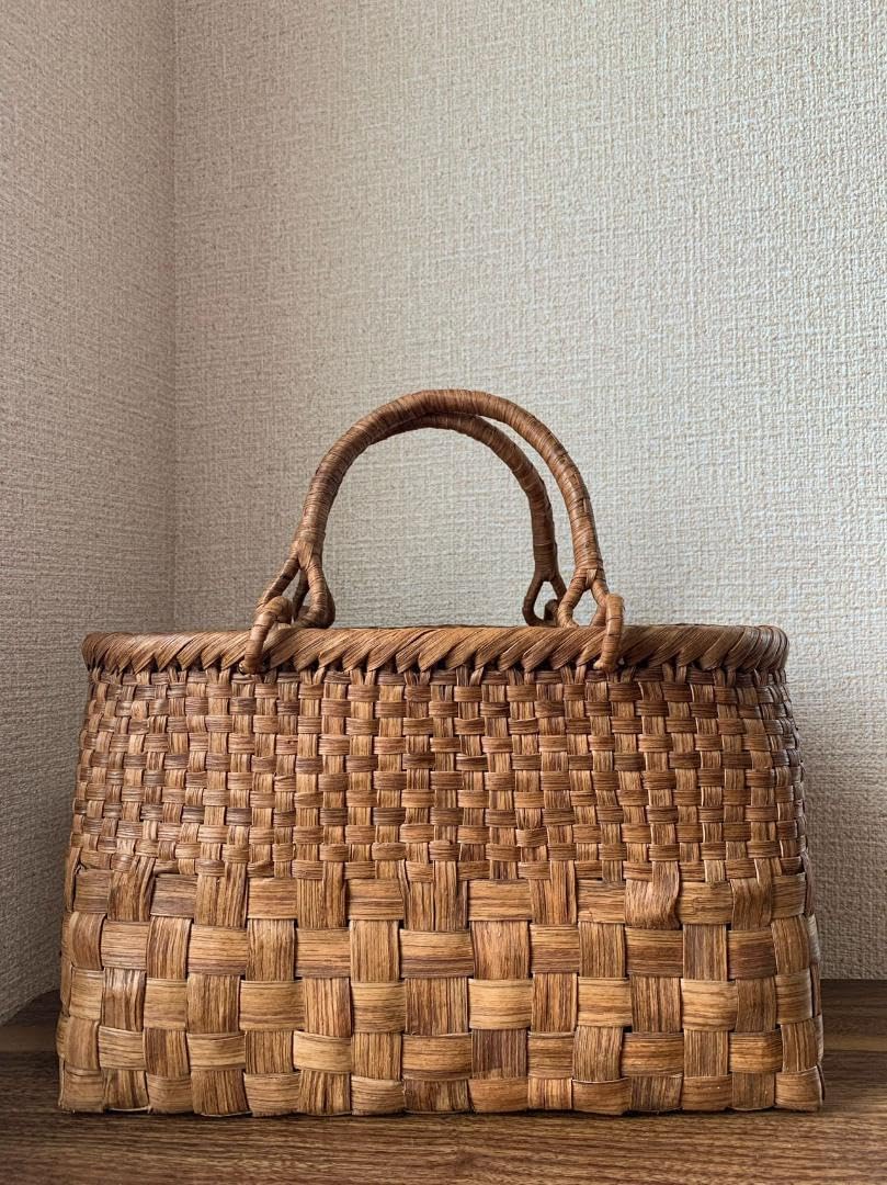 山葡萄 かご 市松編み 乱れ編み 職人手編み 籠 手提げ 内布あり 山葡萄