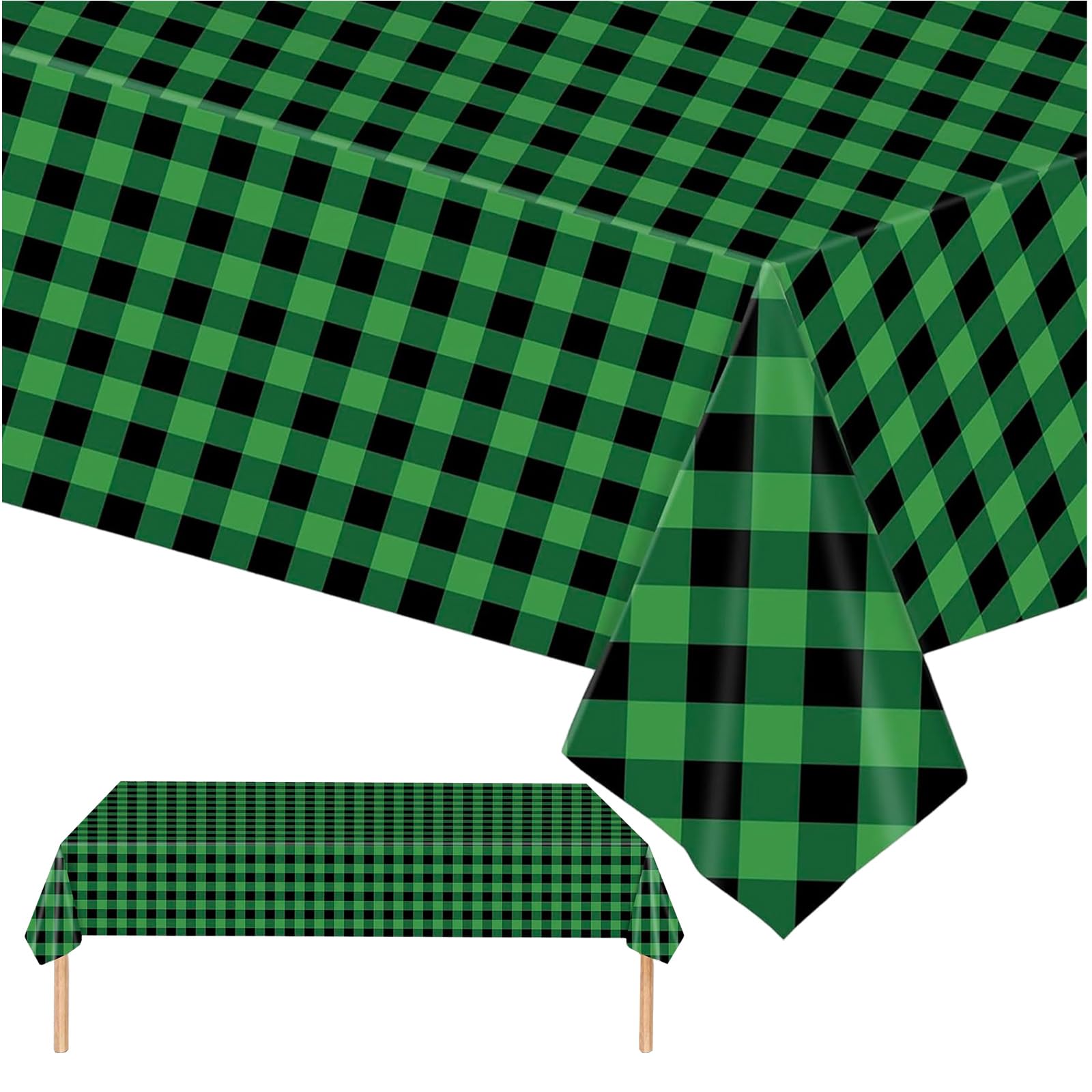 Aisszhao 2P Dark Green Checkered Table Cloth Party,137 * 274cm Green Xmas Gingham Tablecloth,Kid Adult Green Plastic Table Cover,Large Rectangular Christmas Table Cloths for Parties BBQ Picnic — image 1