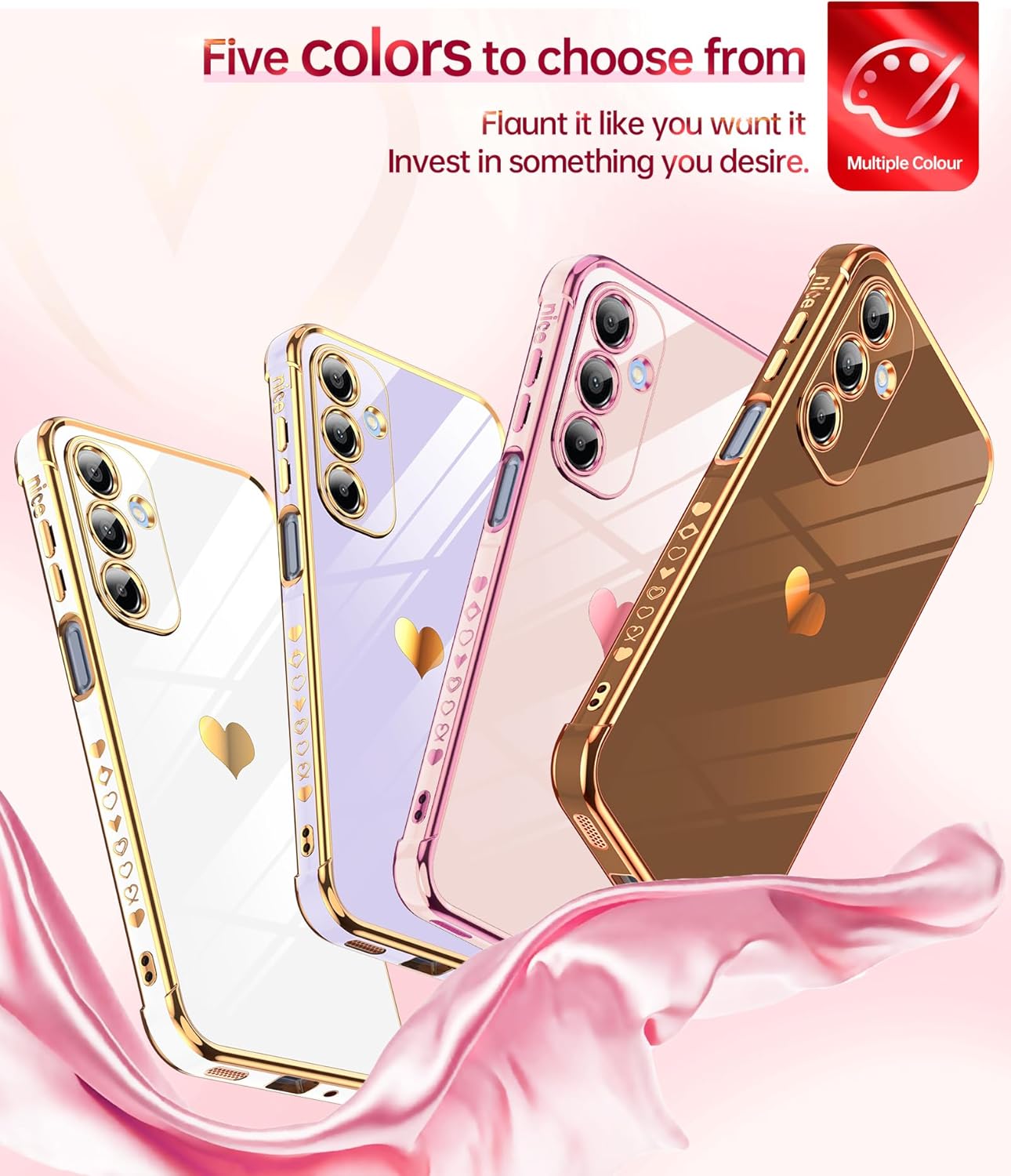 LeYi for Galaxy A16-5G Phone Case: Tempered Glass Screen Protector [2 Pcs]+ Full Camera Lens Protection,Love Heart Plating Luxury Shockproof Phone Case para Samsung A 16 5G Cute,Pink Pink A16 5G 6.7" image 7 of 9 B0DD35WBMT