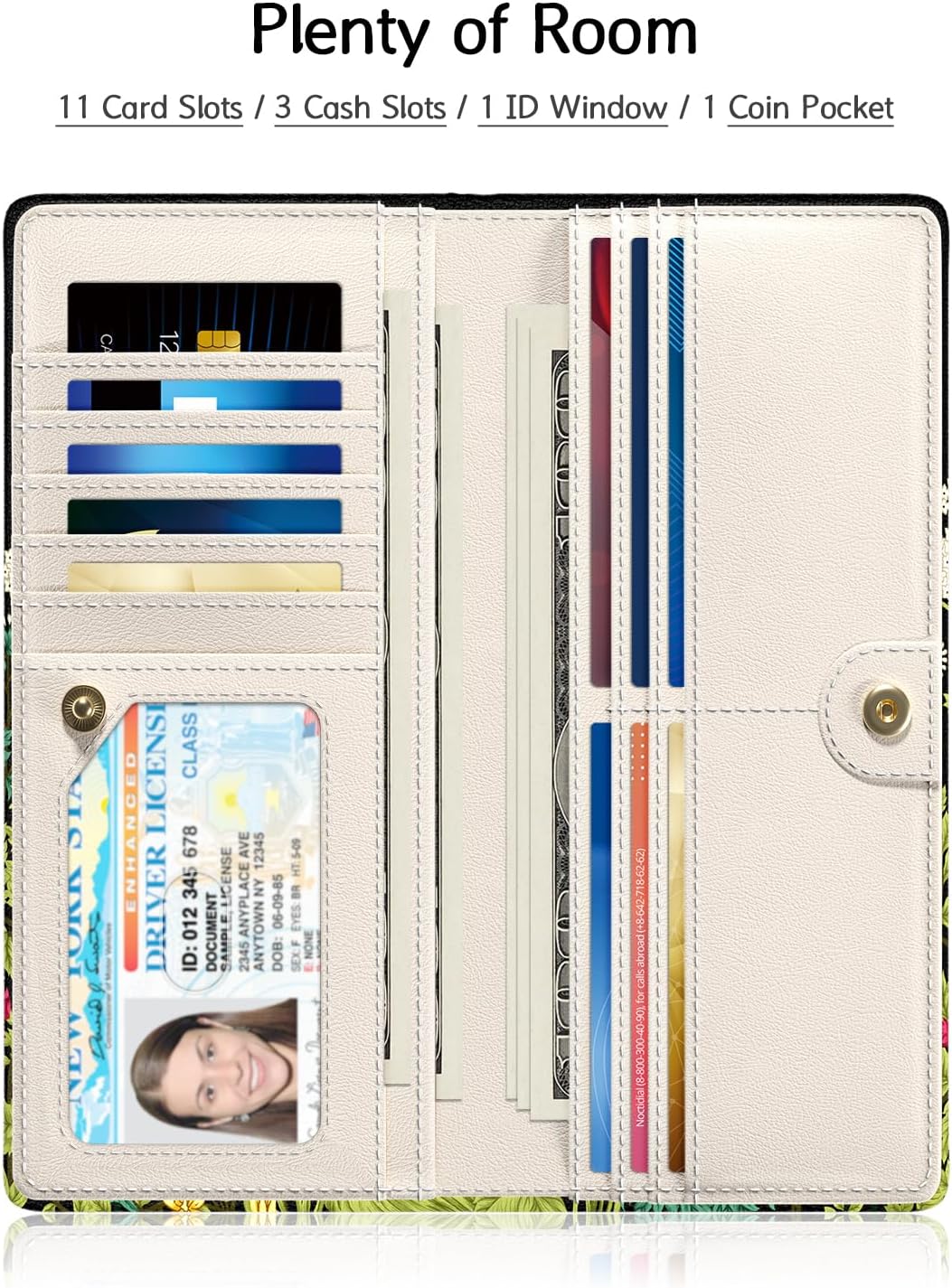 Nipichsha Womens Wallet, RFID Slim Wallets for Women, Thin Ladies Credit Card Holder Purse, Cute Leather Bifold Clutch Billfold with 11 Card Slots & ID Window, Dandelion - Image 2