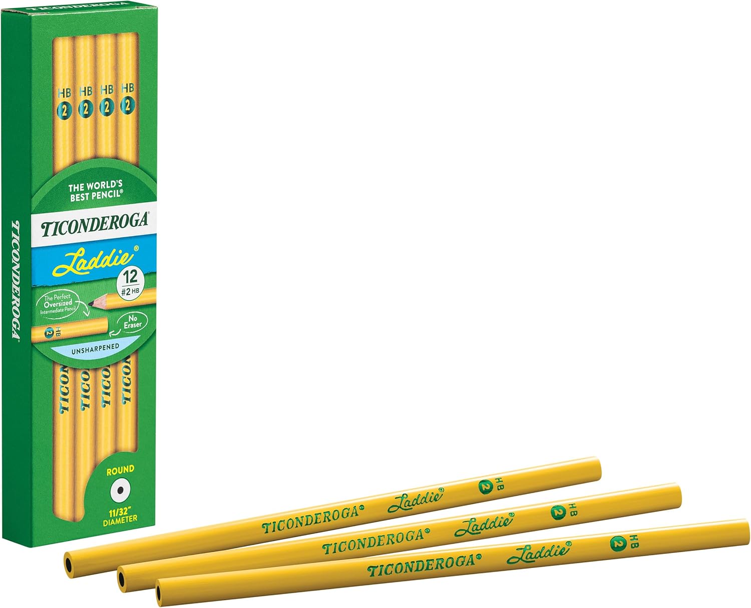 TICONDEROGA Laddie Pencils, Wood-Cased #2 HB Soft without Eraser, Yellow, 12-Pack (13040)
