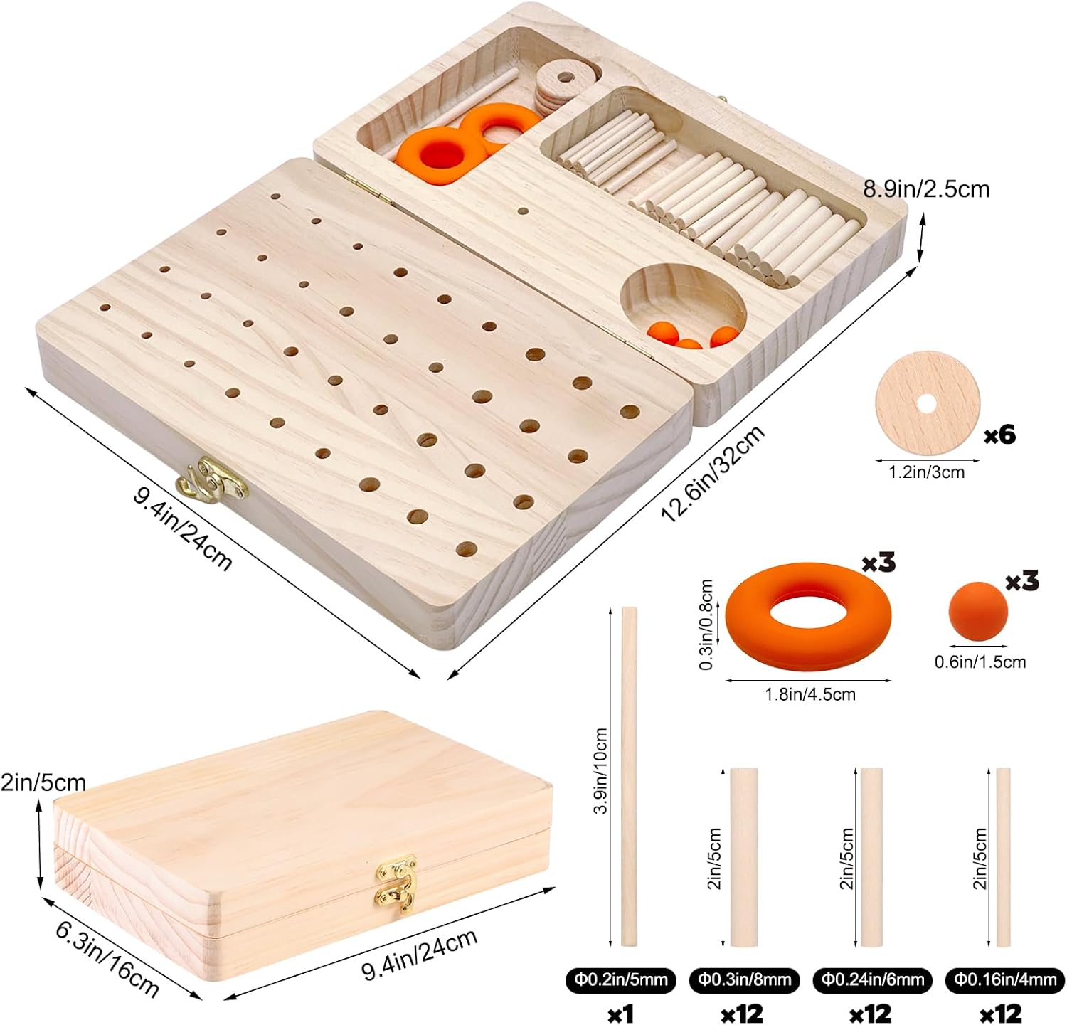 Wooden Pegboard Hand Therapy Tool, 36-Hole Finger Exercise Board with Pegs for Adults, Occupational Therapy & Rehabilitation to Improve Fine Motor Skills