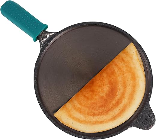 The Indus Valley Super Smooth Cast Iron Tawa+Silicone Handle for Dosa/Chapathi | 25.4cm/10 inch, 1.8kg | Induction Friendly | Naturally Nonstick,…