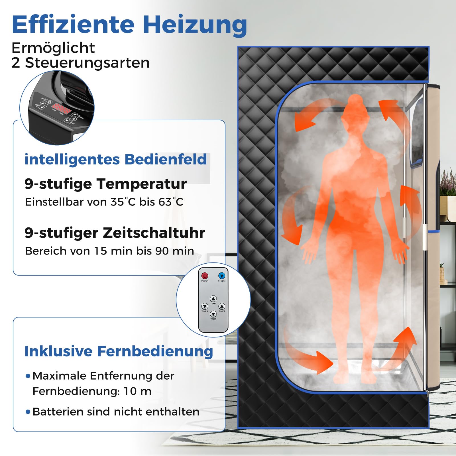 COSTWAY Dampfsauna Heimsauna für Zuhause, Ganzkörpersaunabox mit Dampfgenerator, Fernbedienung, Fußmassagegerät & Klappstuhl, tragbare Saunazelt