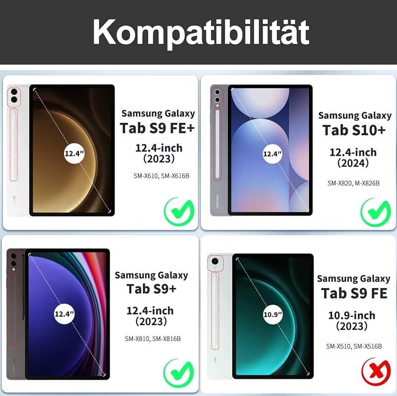 SENGBIRCH Bluetooth Billentyűzetes Tok Samsung Galaxy Tab S10 Plus/S9 FE+ 12.4" Tablethez - Levehető QWERTZ Billentyűzet, Háttérvilágítás, F